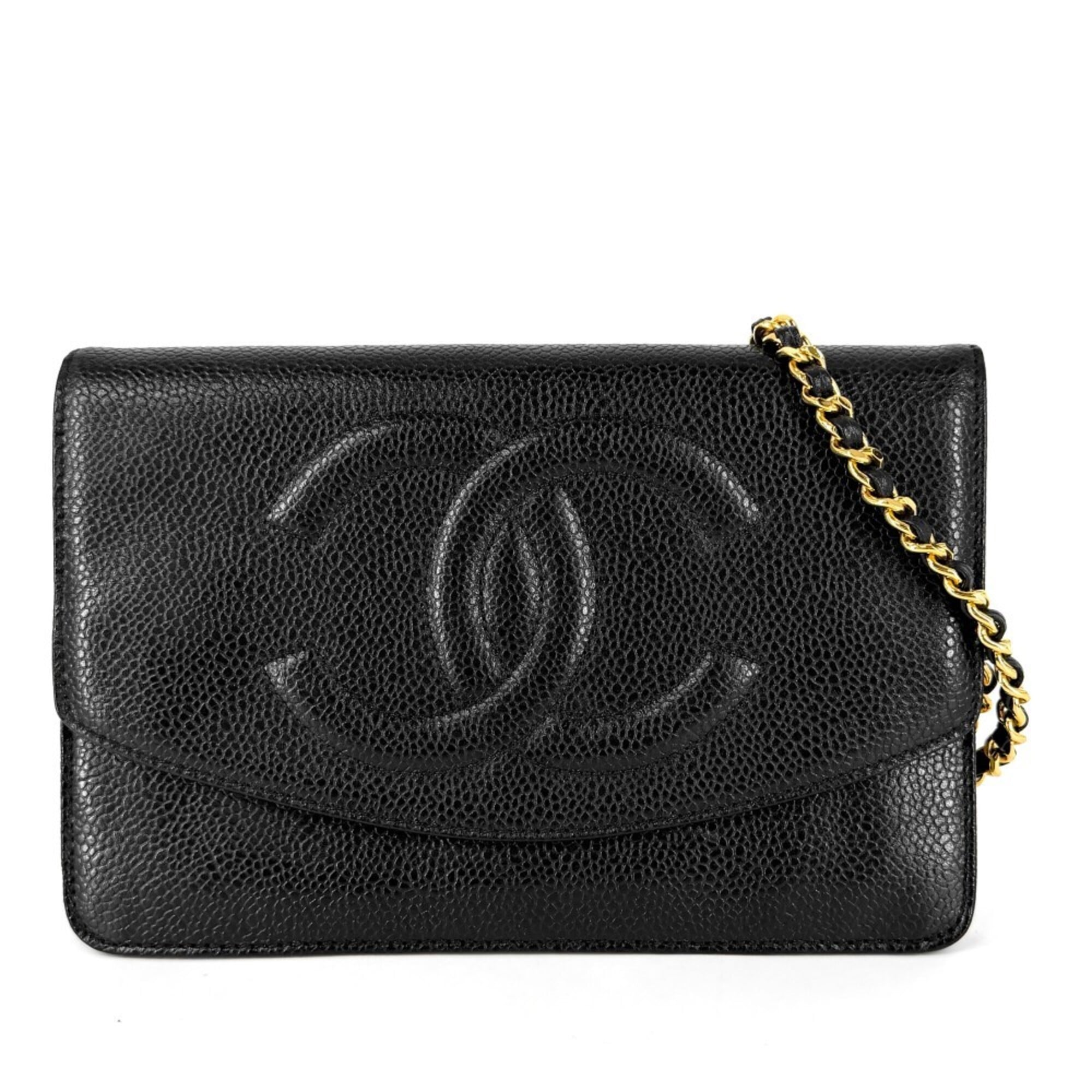 Chanel Black White Grained Calfskin Chain/Shoulder Wallet (Pre-Owned)