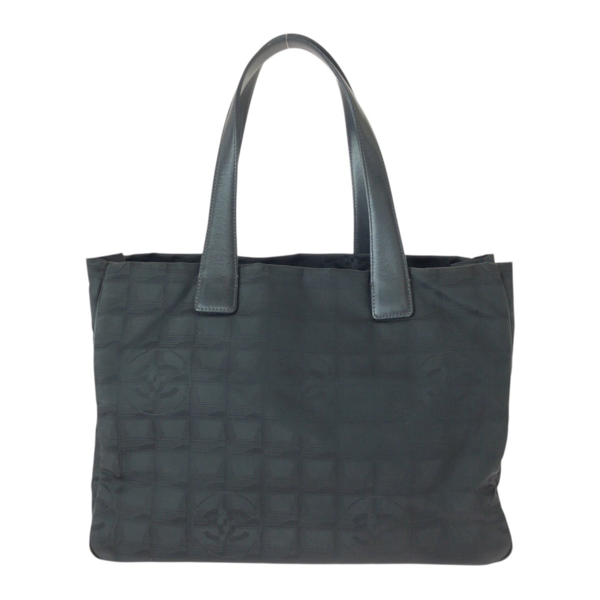 Chanel Black Nylon Leather Shoulder Bag Tote Bag (Pre-Owned)