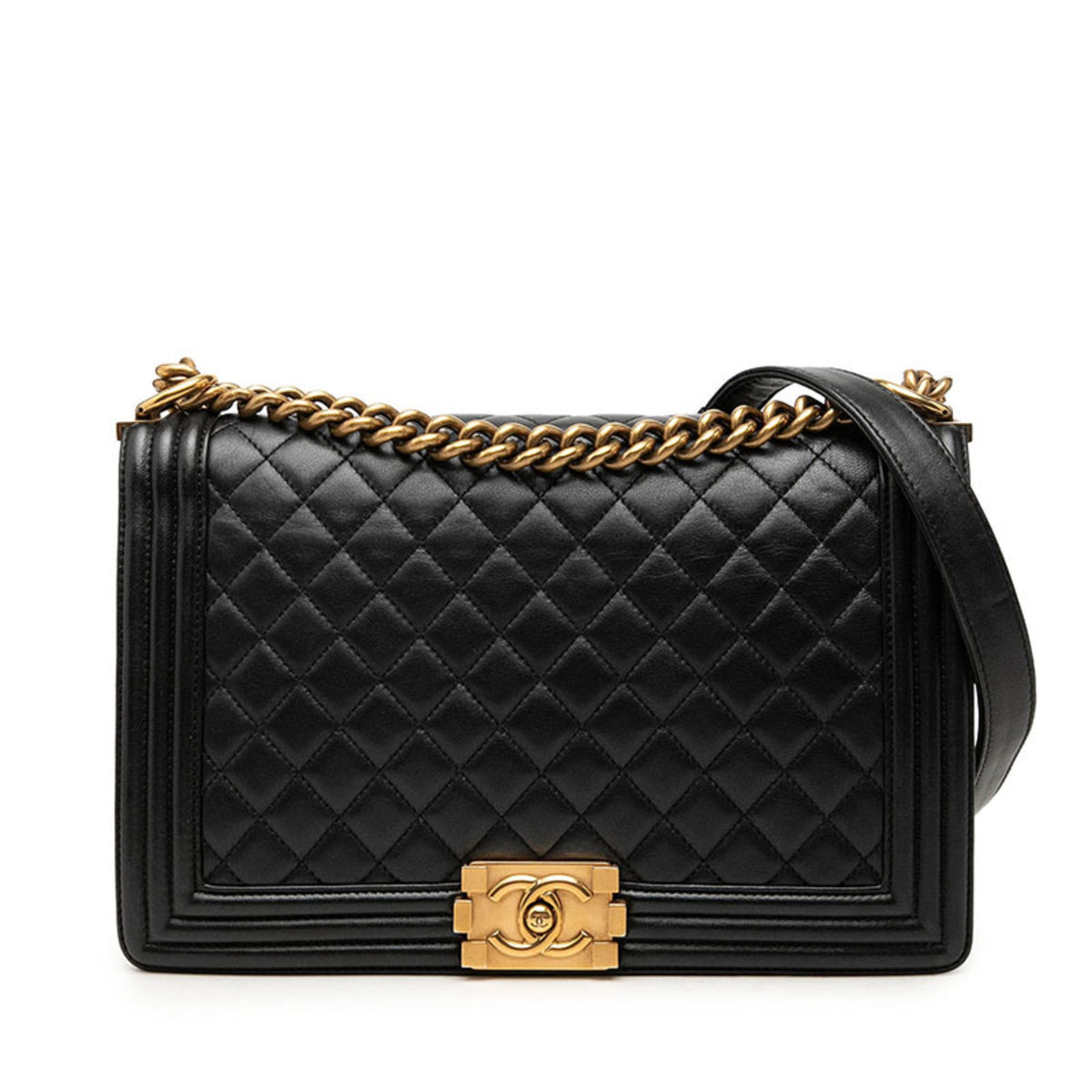 Chanel Boy Chanel Black Leather Shoulder Bag (Pre-Owned)