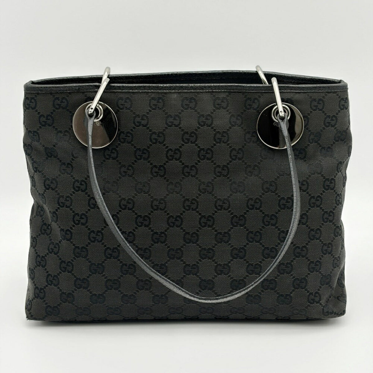 Gucci Gg Canvas Black Gg Canvas Leather Tote Bag (Pre-Owned)