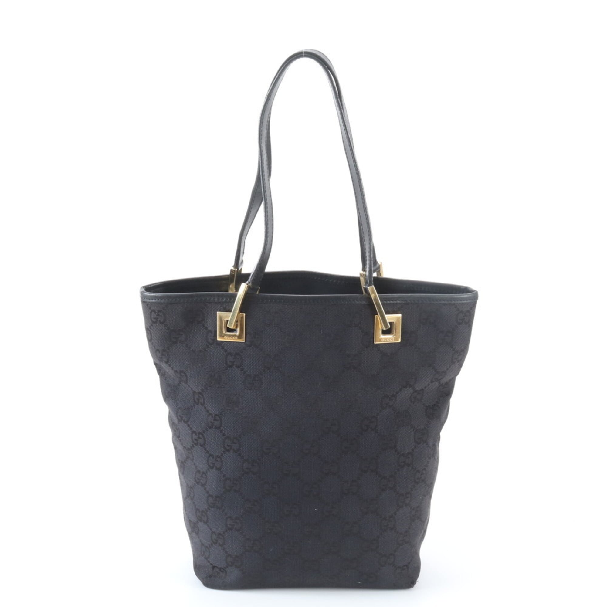 Gucci Gg Canvas Black Canvas Leather Handbag Tote Bag (Pre-Owned)