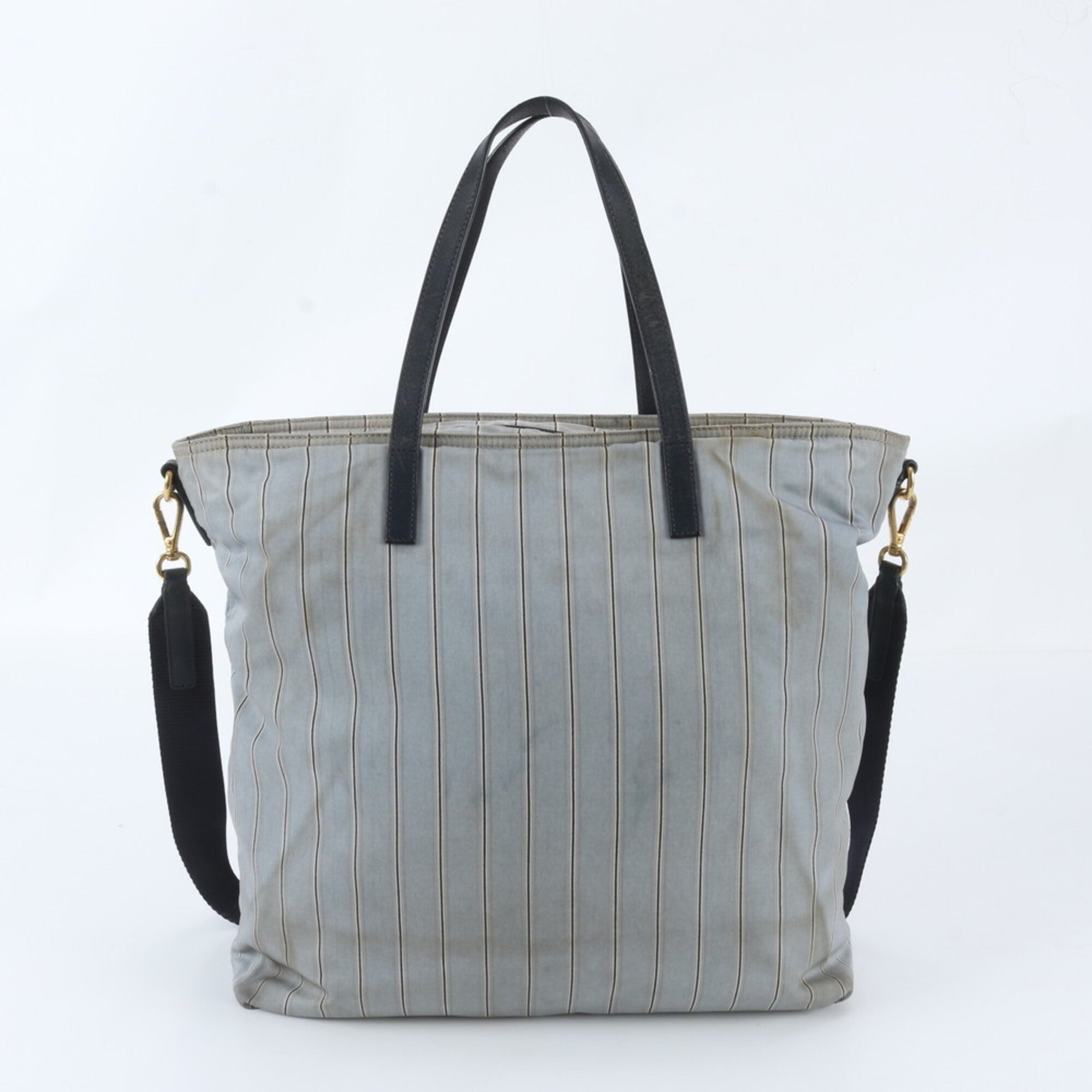 Prada Gray Navy Leather Nylon Shoulder Bag (Pre-Owned)
