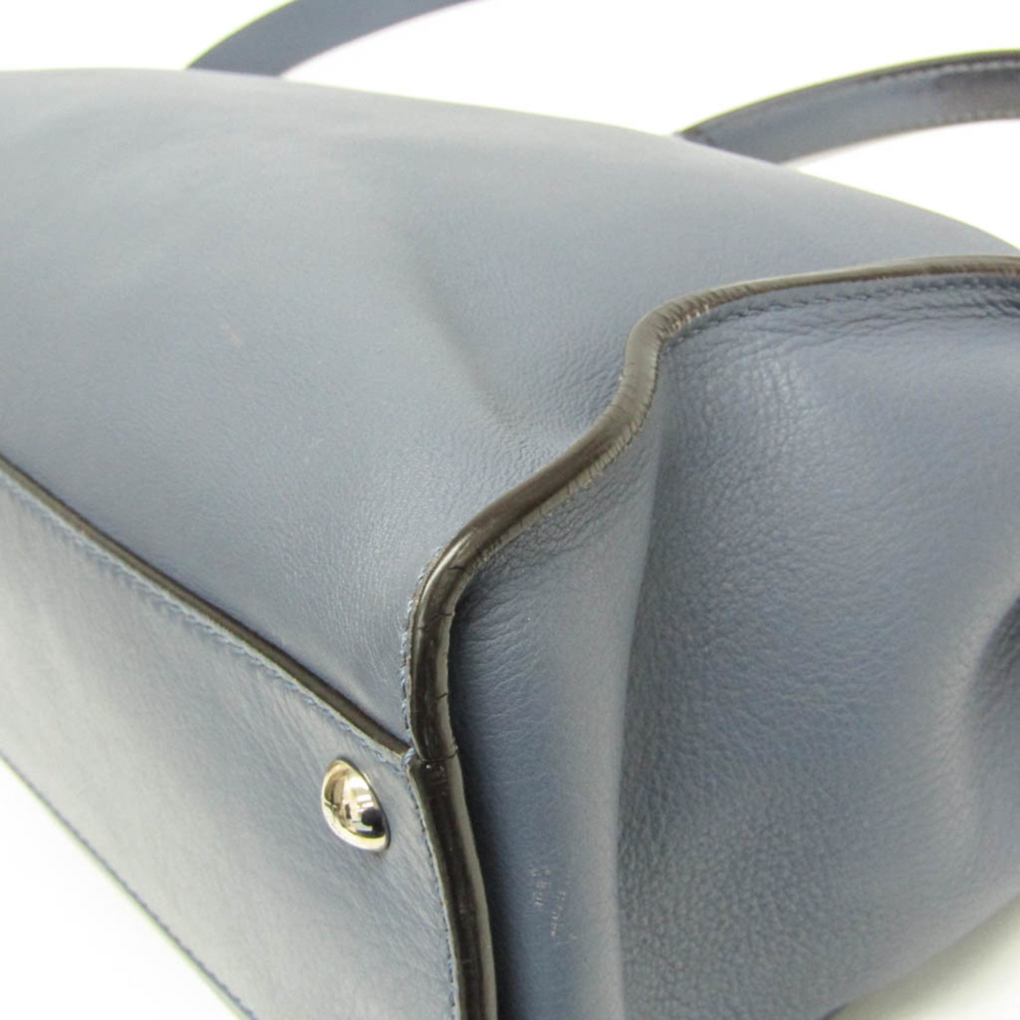 Fendi Peekaboo Blue Leather Handbag Shoulder Bag (Pre-Owned)