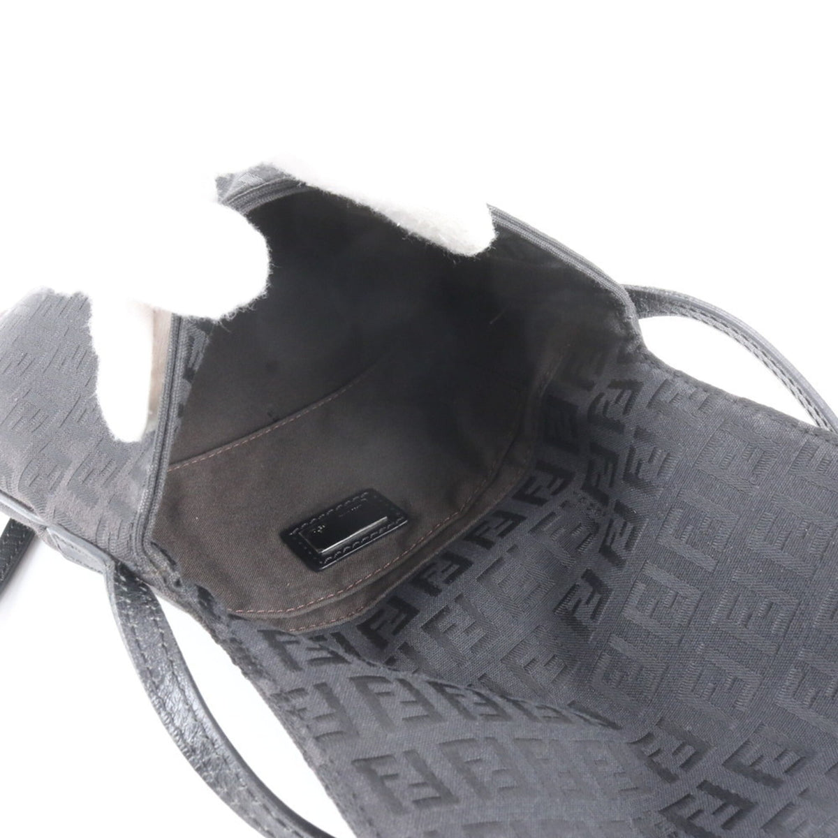 Fendi Black Leather Canvas Crossbody Bag Handbag Shoulder Bag Tote Bag (Pre-Owned)