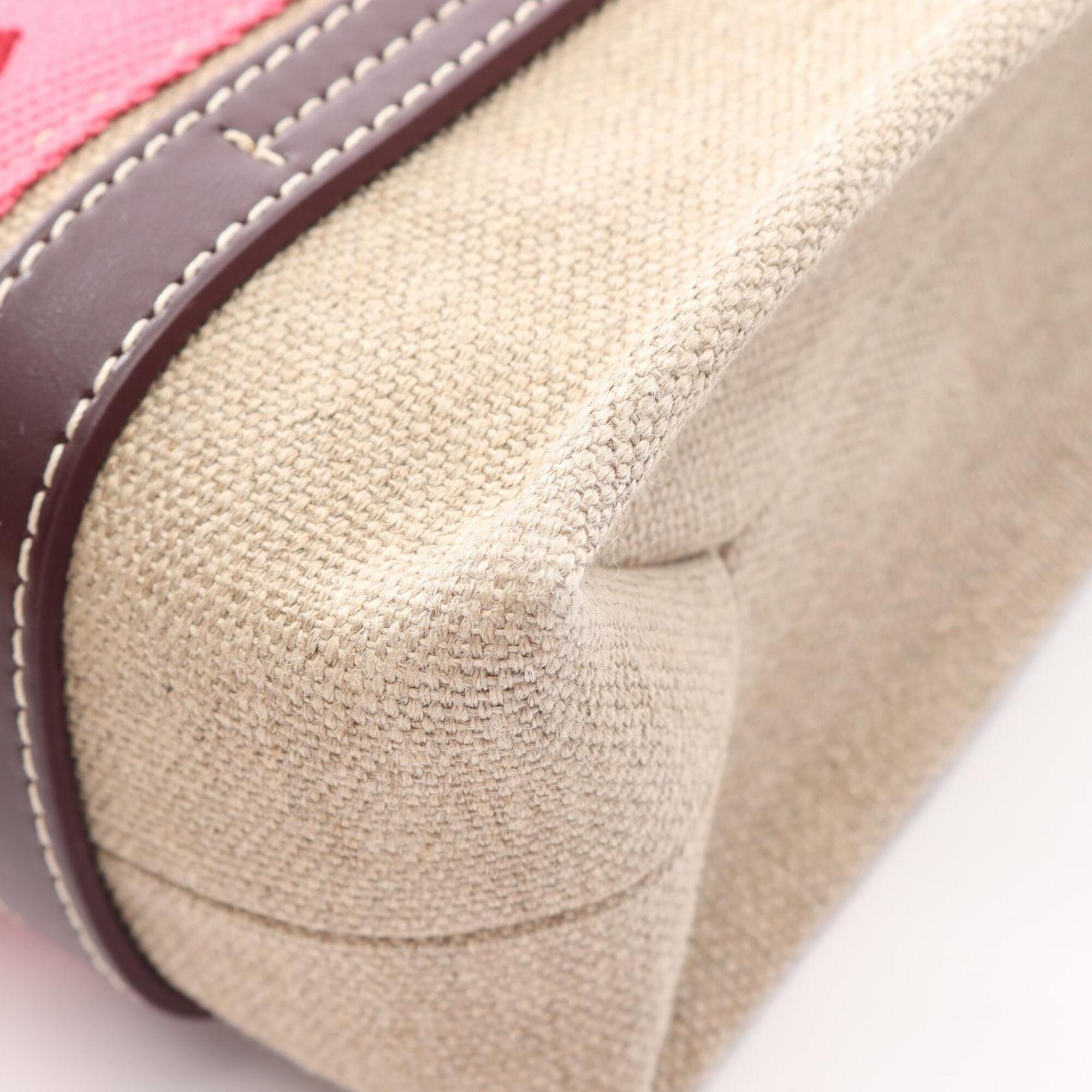 Chloé Beige Brown Pink Canvas Leather Handbag Tote Bag (Pre-Owned)