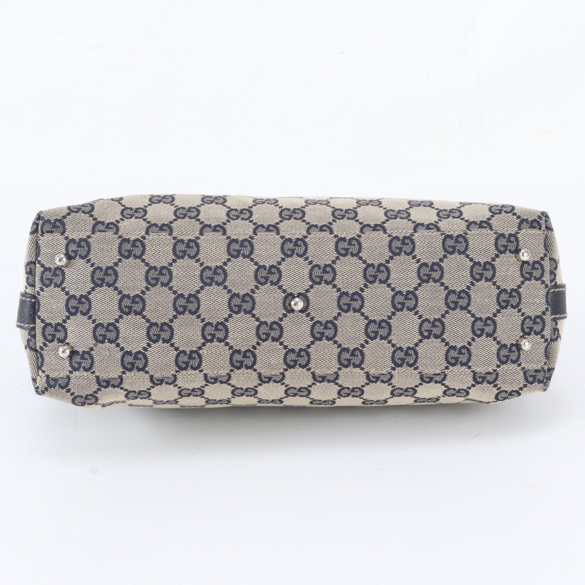 Gucci Gg Canvas Navy Gg Canvas Leather Handbag Shoulder Bag Tote Bag (Pre-Owned)