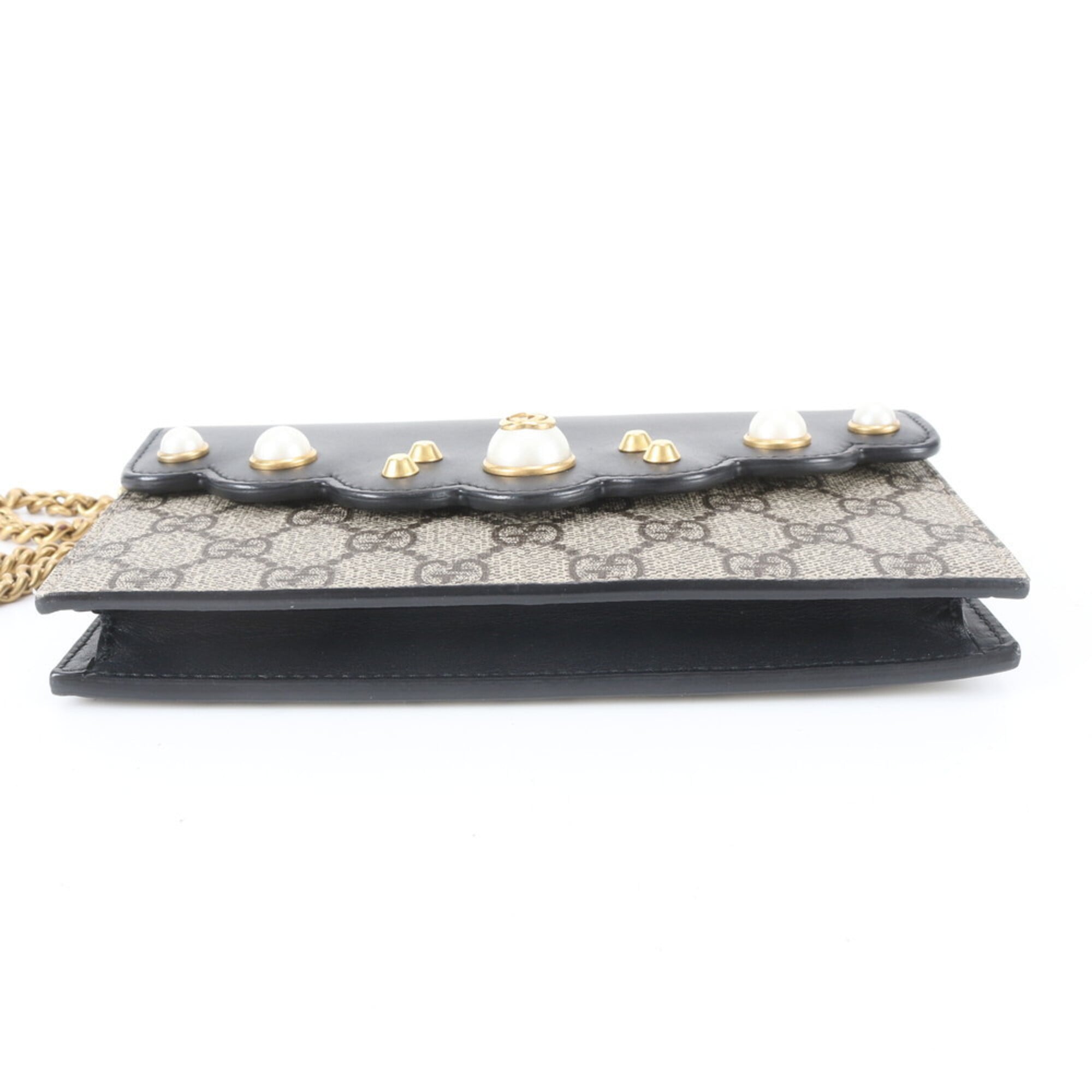 Gucci Beige Black Leather Coated Canvas Chain/Shoulder Wallet (Pre-Owned)