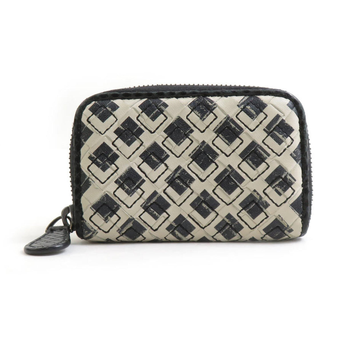 Bottega Veneta Black White Leather Coin Purse/Coin Case (Pre-Owned)