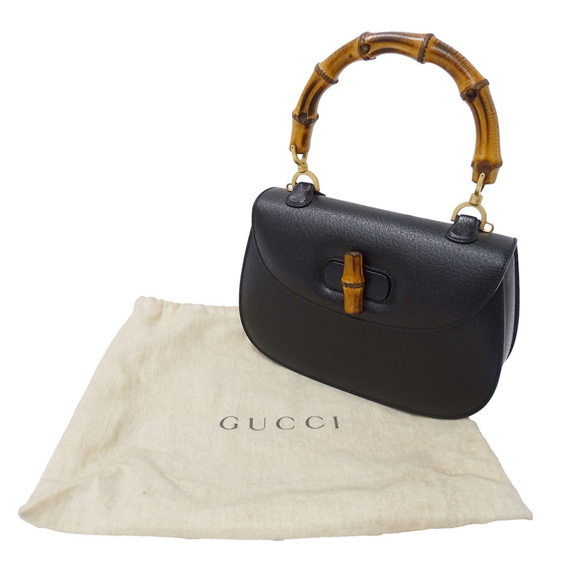 Gucci Black Leather Bamboo Handbag (Pre-Owned)