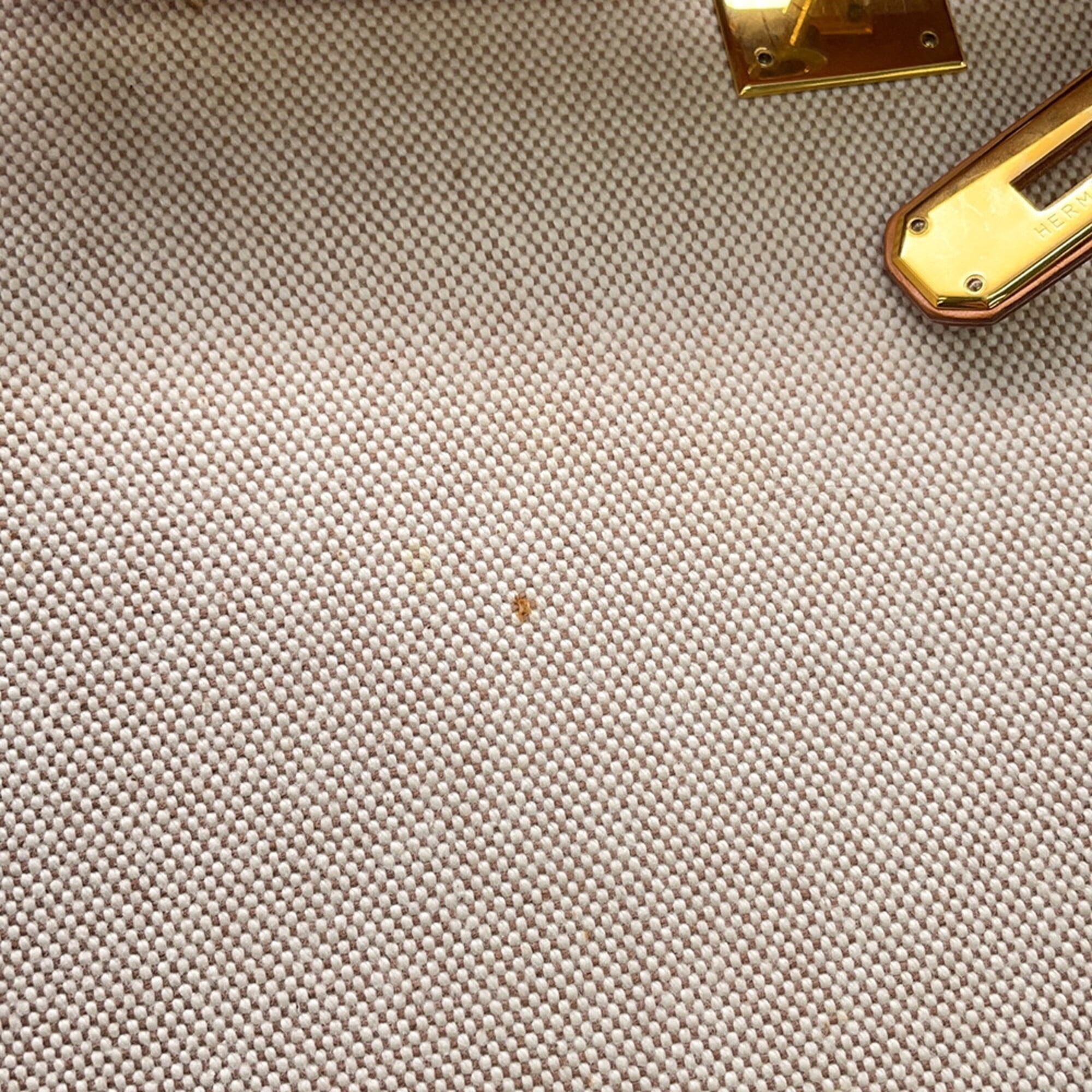 Hermes Kelly Natural Toile H Box Calf Leather Handbag (Pre-Owned)
