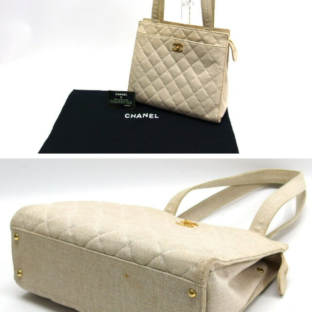Chanel Ivory Light Beige Off-White Canvas Shoulder Bag Tote Bag (Pre-Owned)