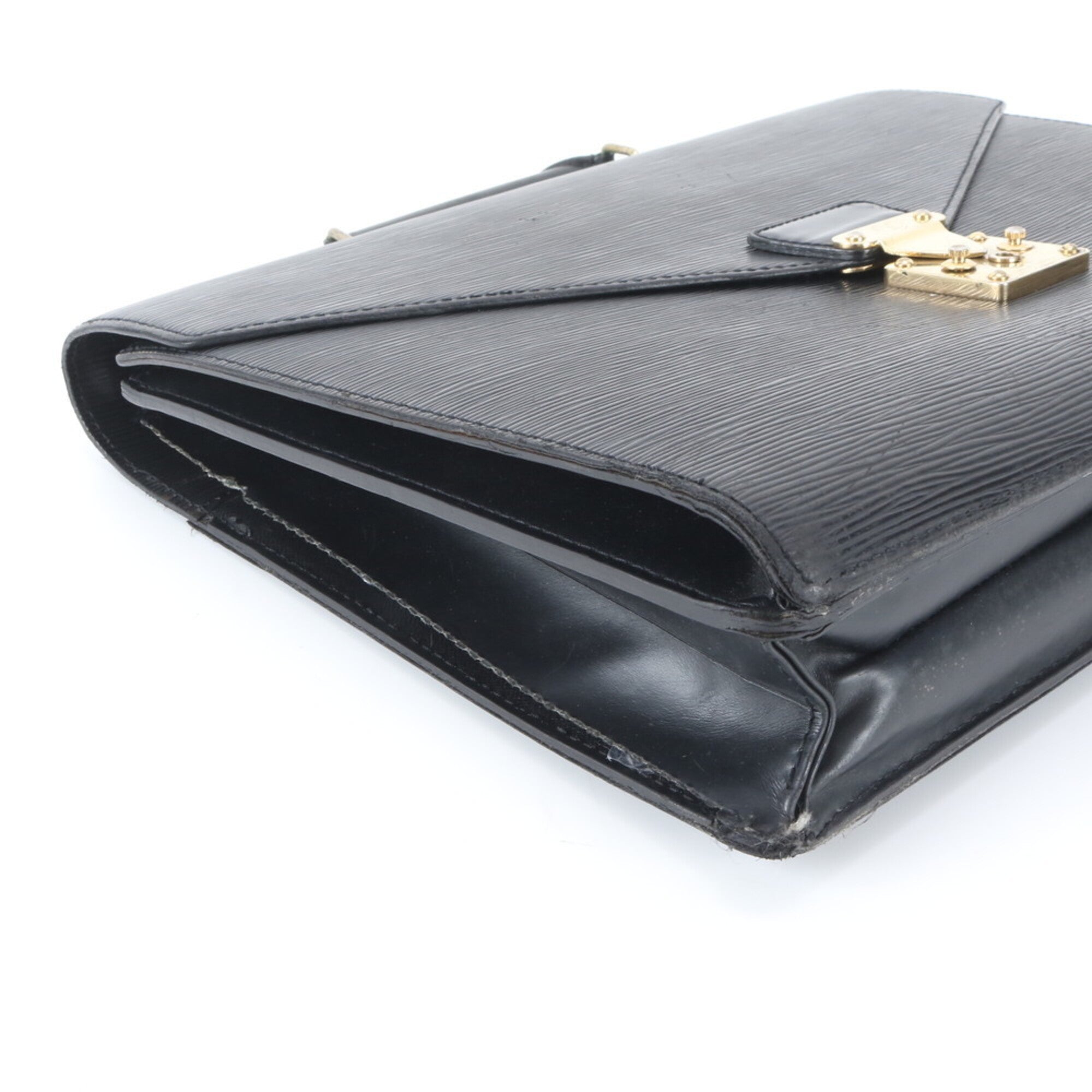 Louis Vuitton Noir Leather Briefcase Handbag (Pre-Owned)