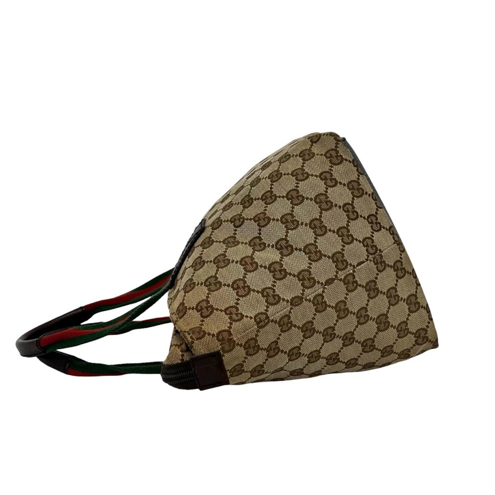 Gucci Brown Green Red Color Canvas Leather Boston Bag Handbag Tote Bag (Pre-Owned)
