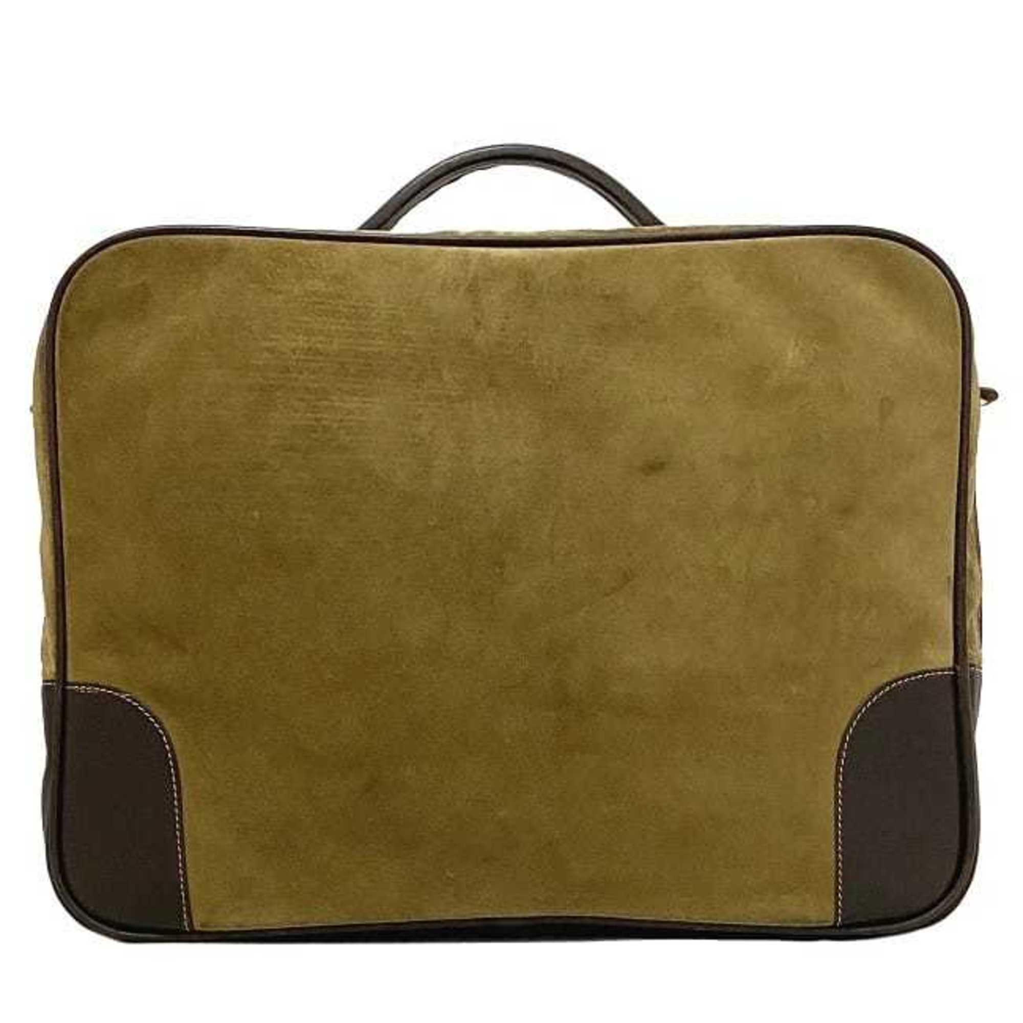 Loewe Beige Brown Suede Leather Boston Bag Handbag (Pre-Owned)