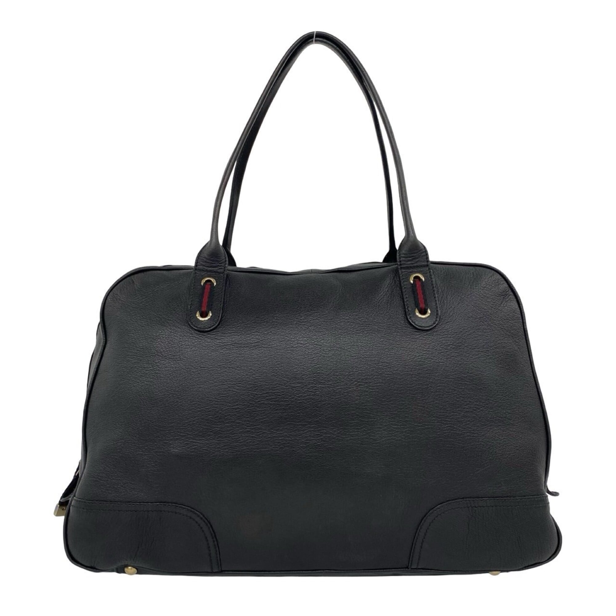Gucci Black Green Red Color Leather Boston Bag Handbag Tote Bag (Pre-Owned)