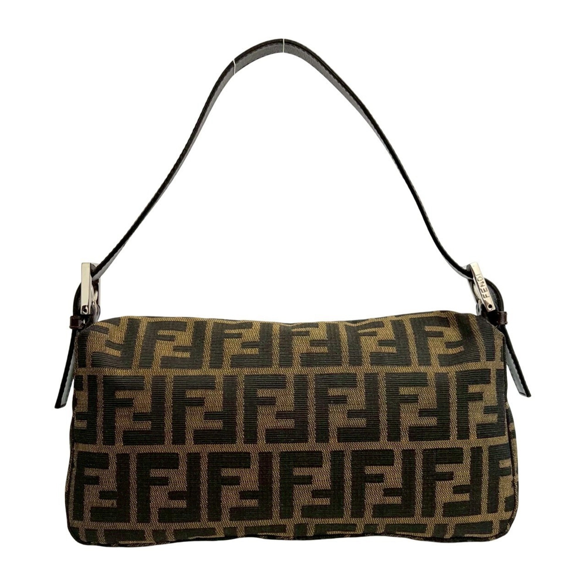 Fendi Black Brown Leather Canvas Shoulder Bag (Pre-Owned)