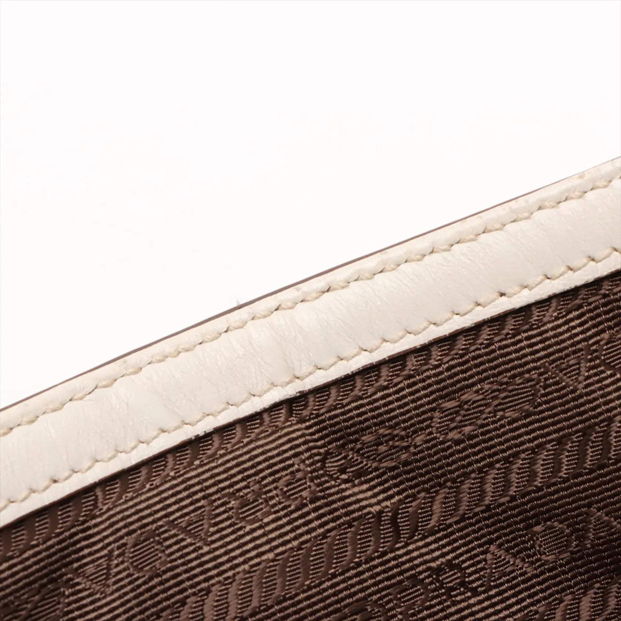 Prada Beige White Canvas Leather Handbag Tote Bag (Pre-Owned)