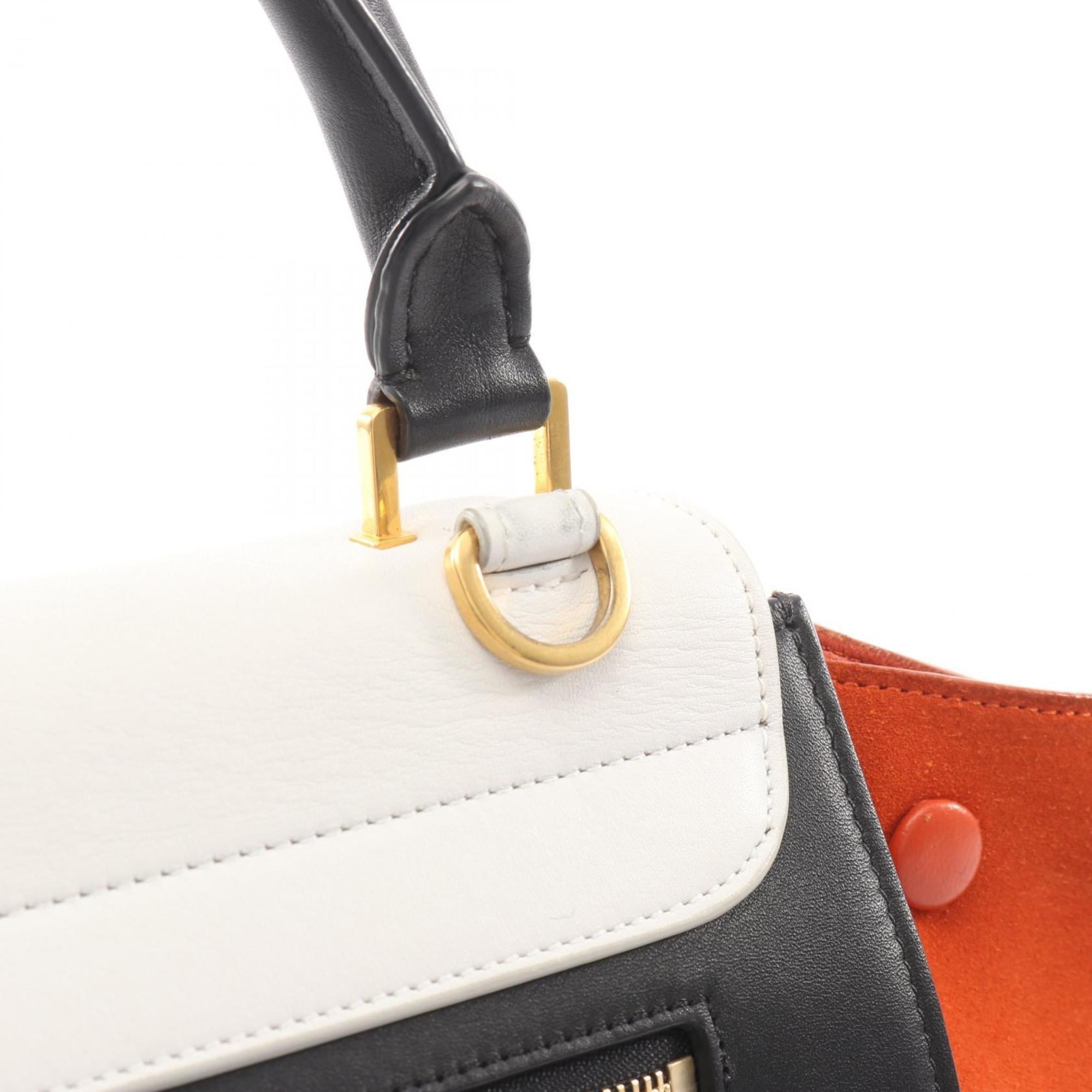 Celine Black Orange White Leather Suede Handbag (Pre-Owned)
