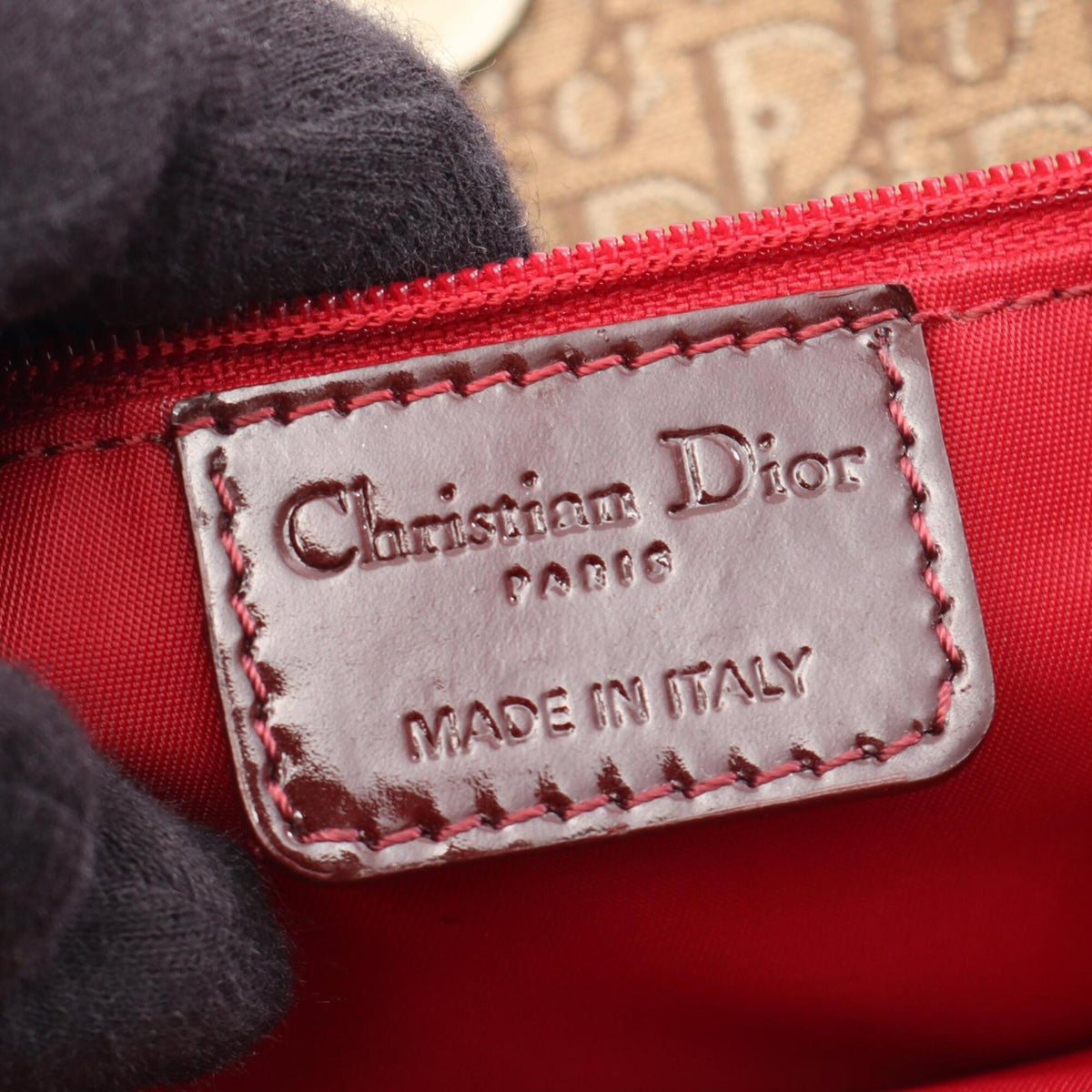 Christian Dior Beige Bordeaux Canvas Patent Leather Suede Handbag Tote Bag (Pre-Owned)
