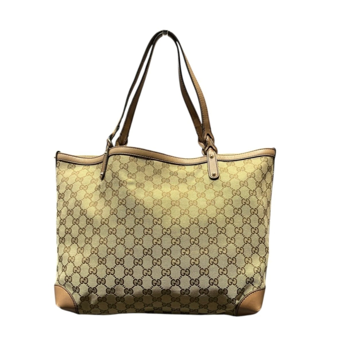 Gucci Beige Brown Canvas Leather Tote Bag (Pre-Owned)