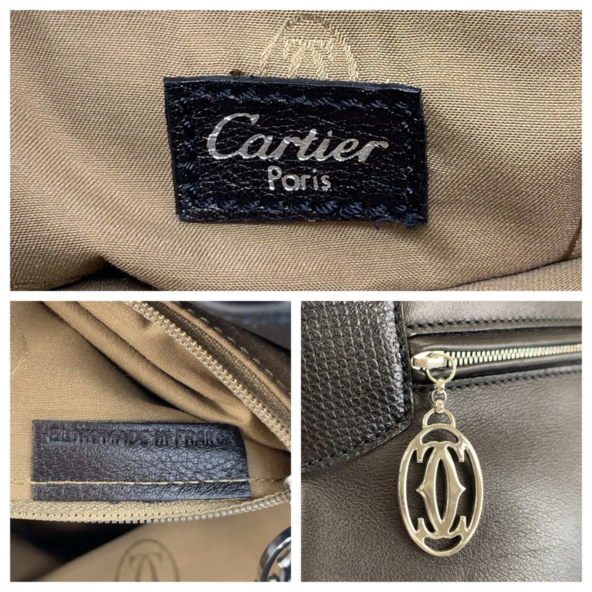 Cartier Black Leather Handbag Shoulder Bag Tote Bag (Pre-Owned)