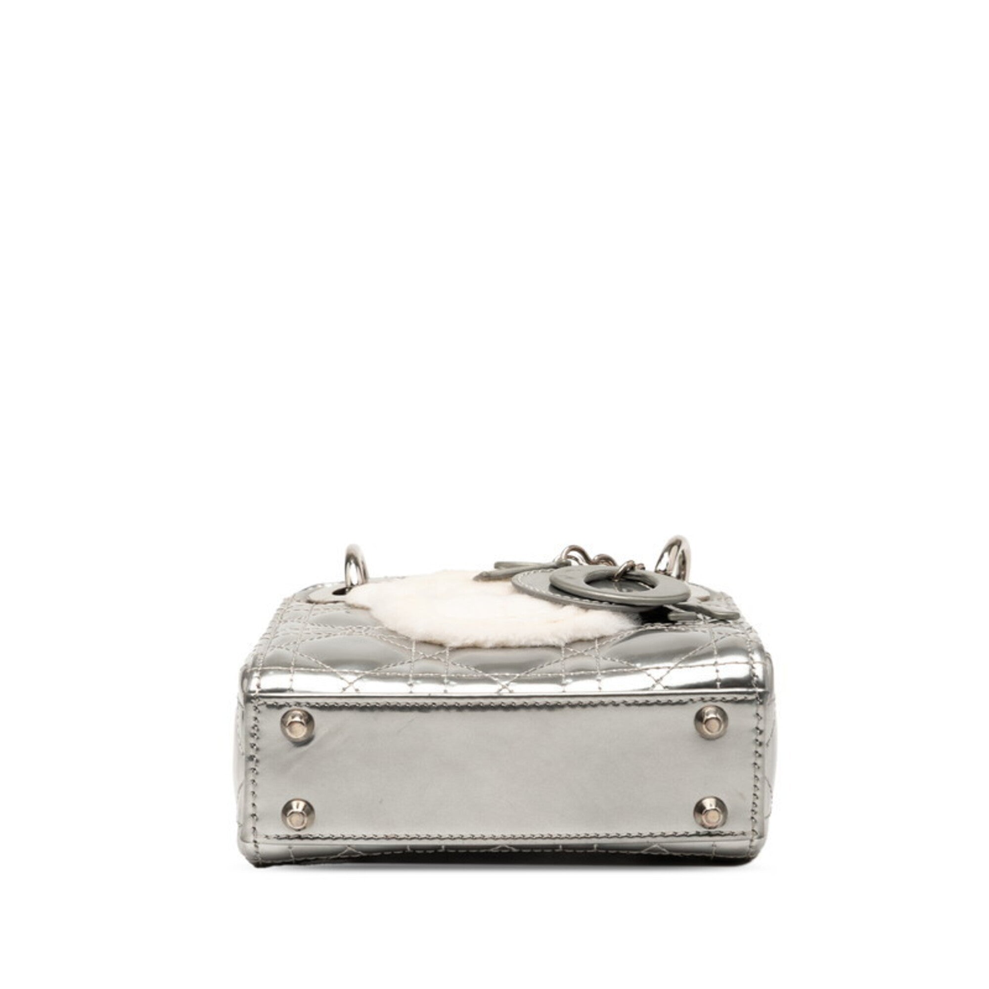 Christian Dior Silver Patent Leather Fur Handbag Shoulder Bag (Pre-Owned)