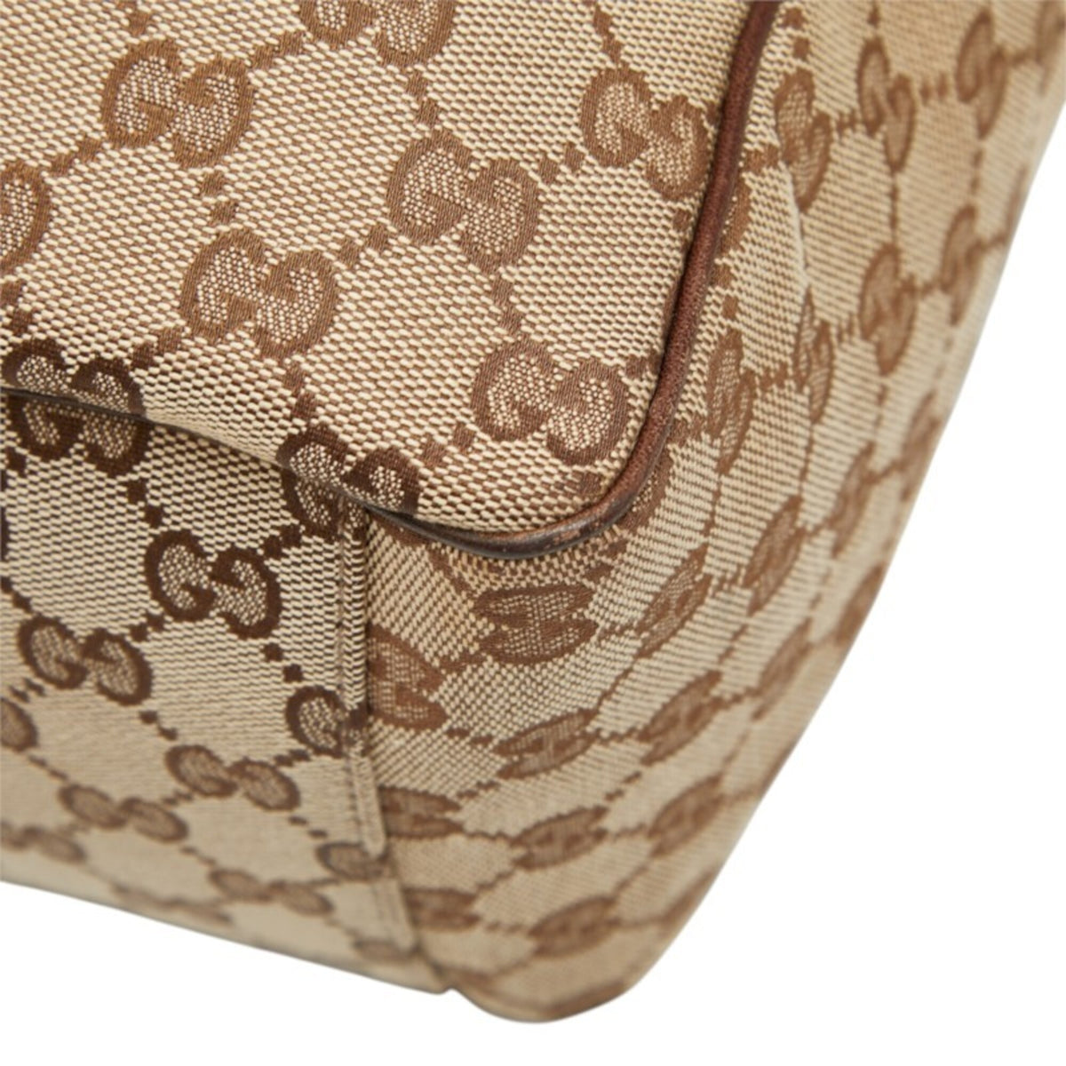 Gucci Gg Canvas Beige Brown Gg Canvas Leather Handbag Tote Bag (Pre-Owned)