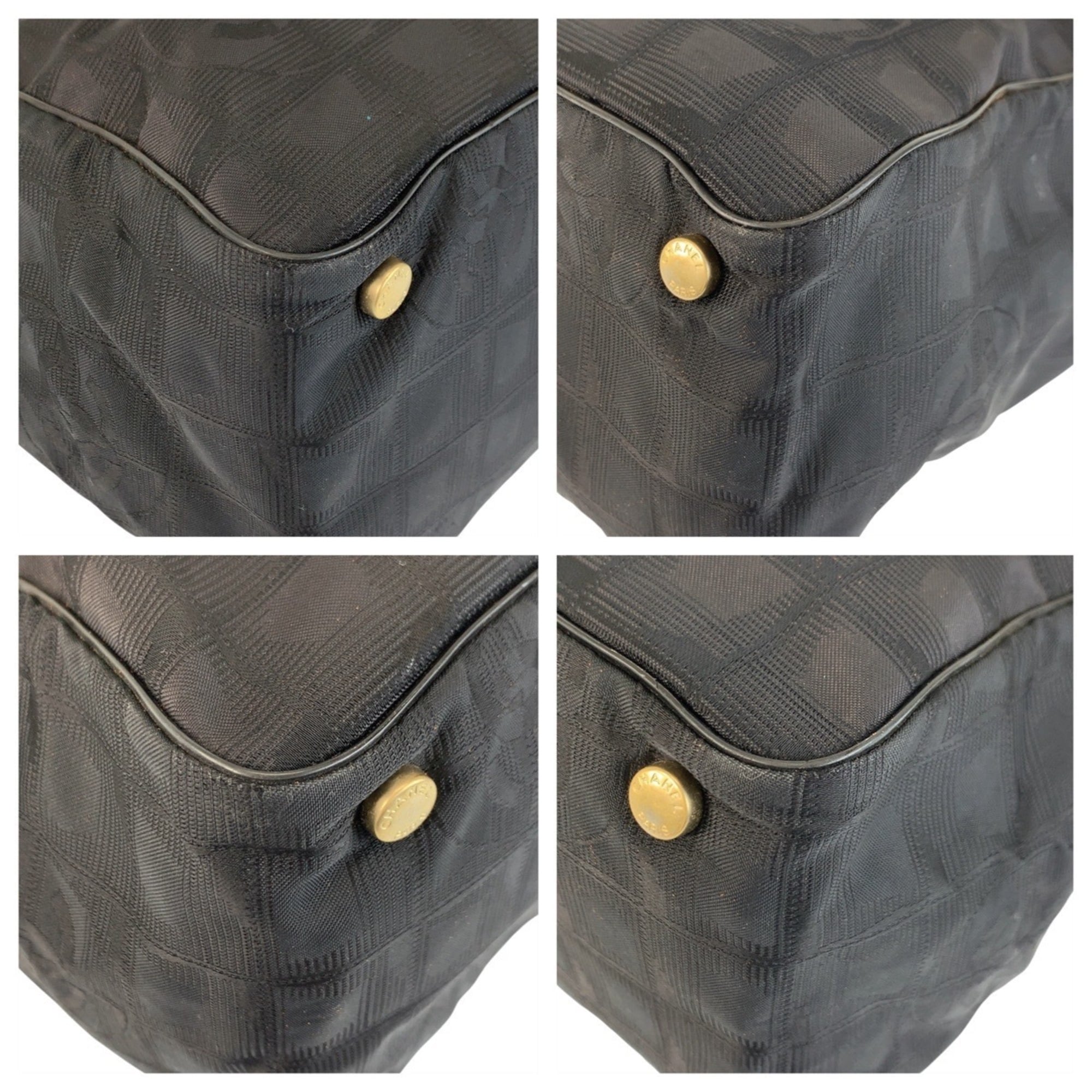 Chanel Black Nylon Leather Shoulder Bag Tote Bag (Pre-Owned)