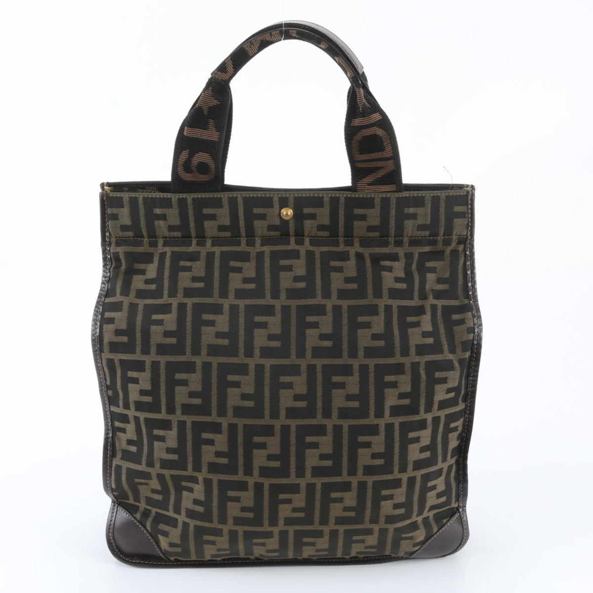 Fendi Brown Leather Canvas Handbag Shoulder Bag Tote Bag (Pre-Owned)