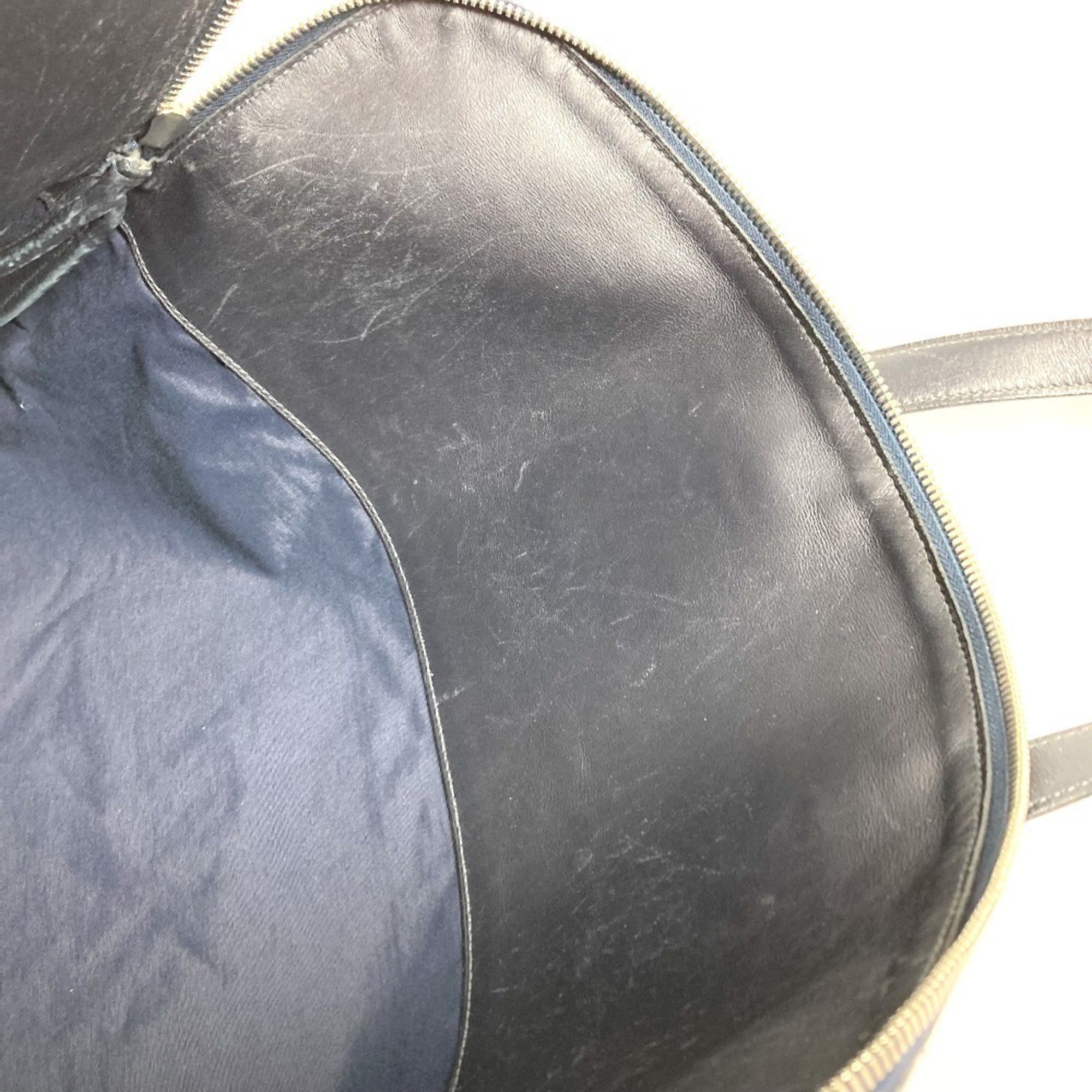 Hermes Black Navy Canvas Leather Boston Bag Handbag Tote Bag (Pre-Owned)