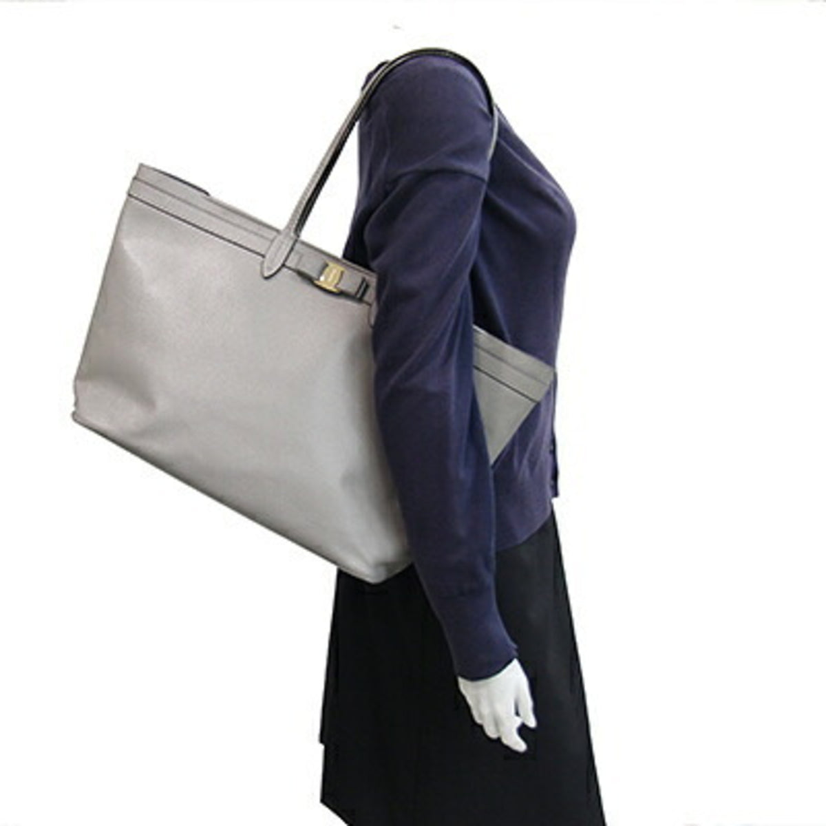 Salvatore Ferragamo Gray Leather Pouch Tote Bag (Pre-Owned)