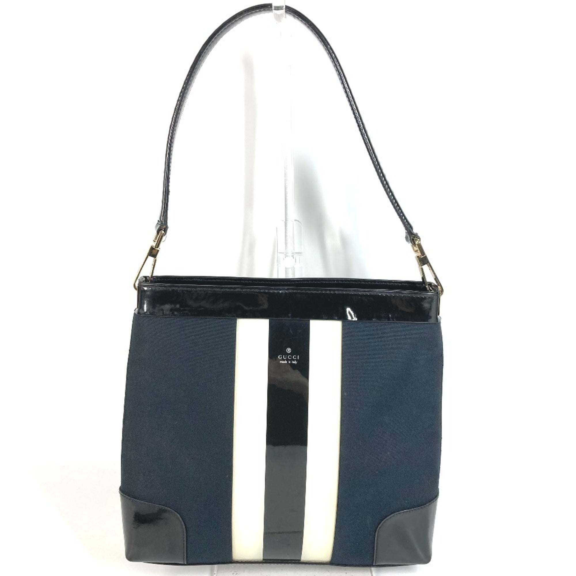 Gucci Black White Canvas Shoulder Bag Tote Bag (Pre-Owned)