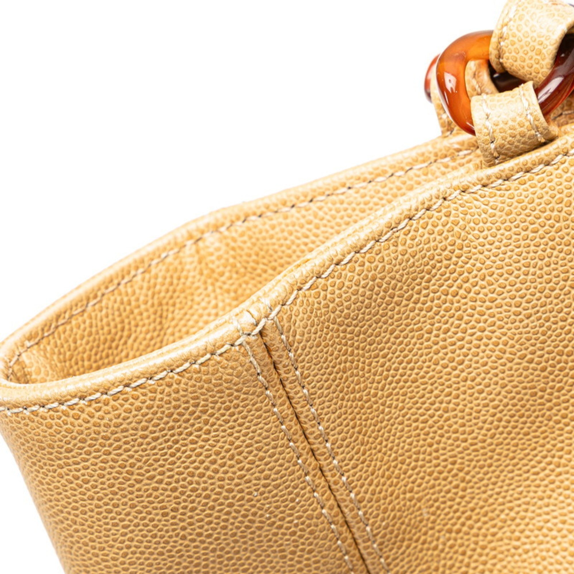 Chanel Beige Grained Calfskin Plastic Shoulder Bag Tote Bag (Pre-Owned)