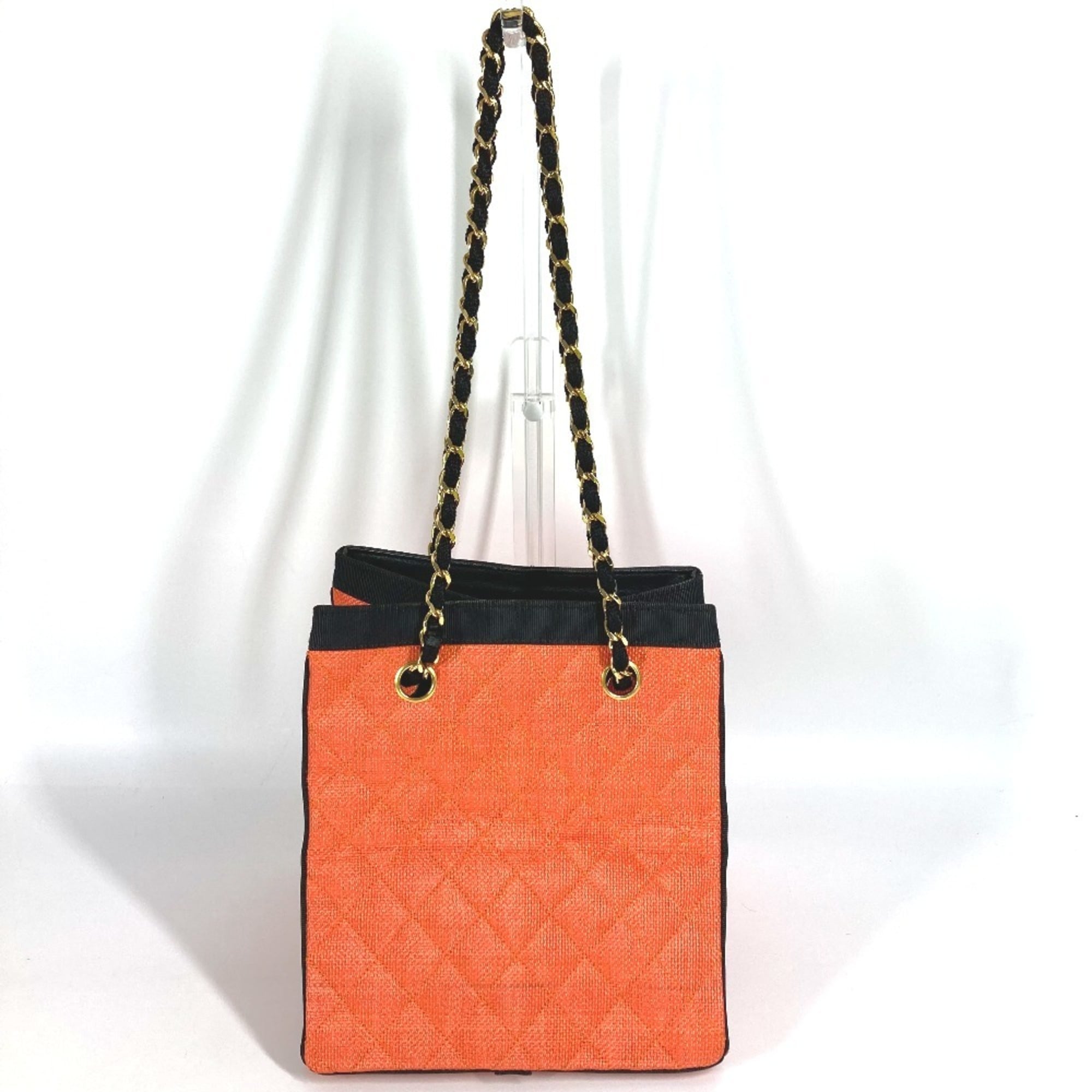 Chanel Matelasse Black Orange Straw Leather Shoulder Bag Tote Bag (Pre-Owned)