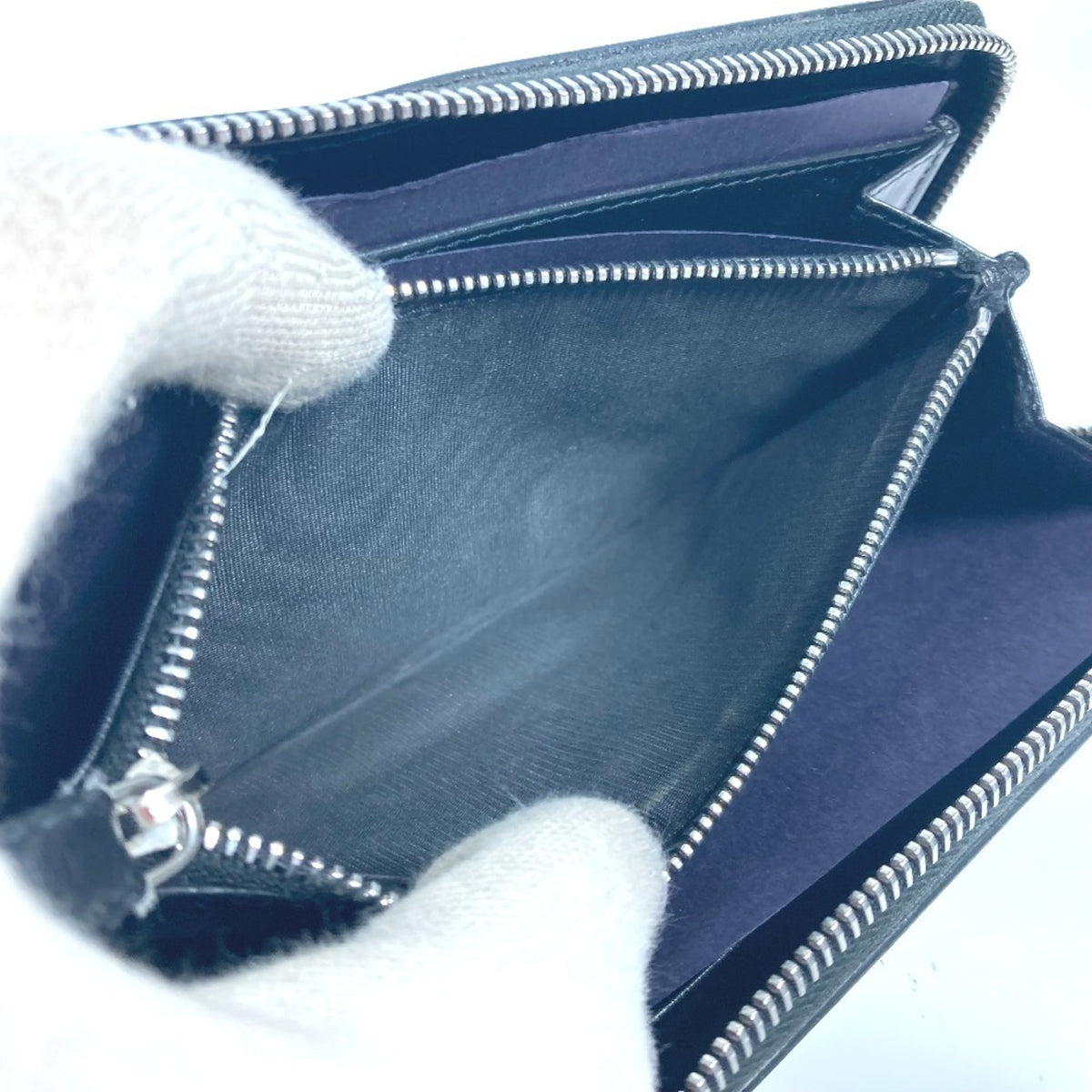 Prada Black Blue Leather Long Wallet (Bi-Fold) (Pre-Owned)