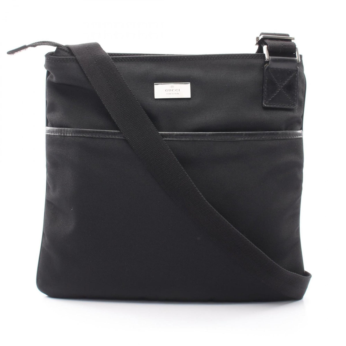 Gucci Black Leather Nylon Canvas Handbag Shoulder Bag (Pre-Owned)