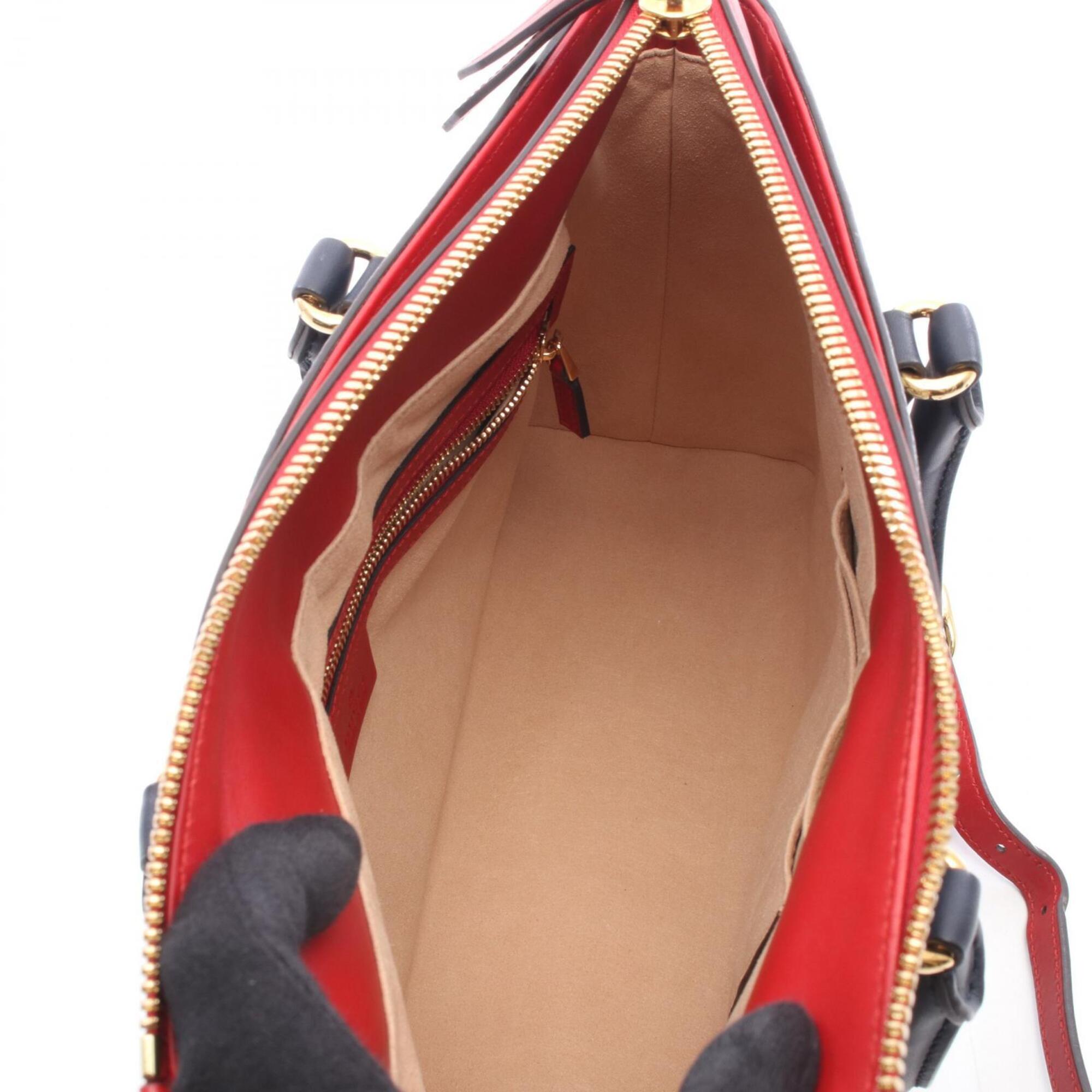 Gucci Beige Navy Red Color Gg Supreme Leather Handbag (Pre-Owned)