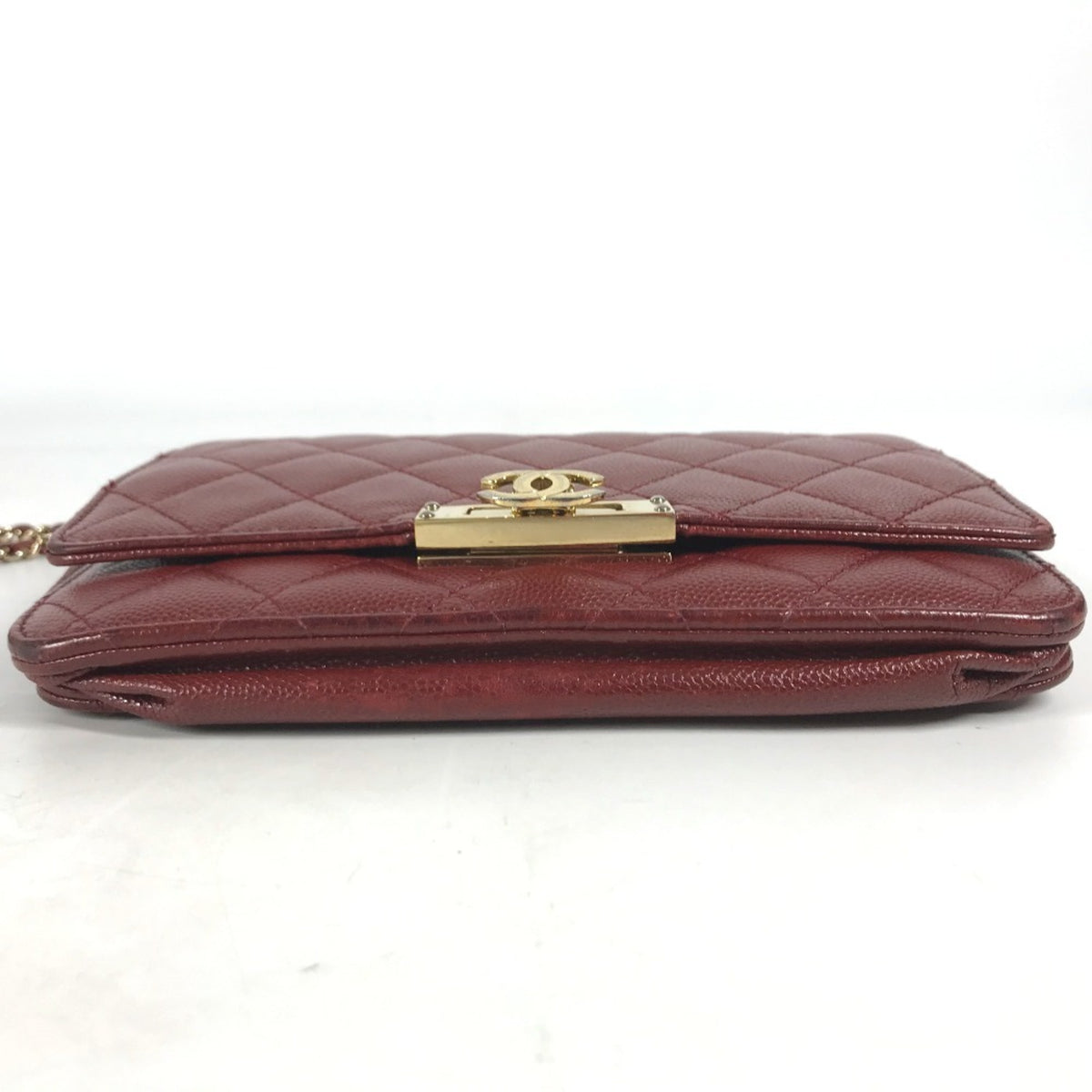 Chanel Red Color Grained Calfskin Chain/Shoulder Wallet (Pre-Owned)