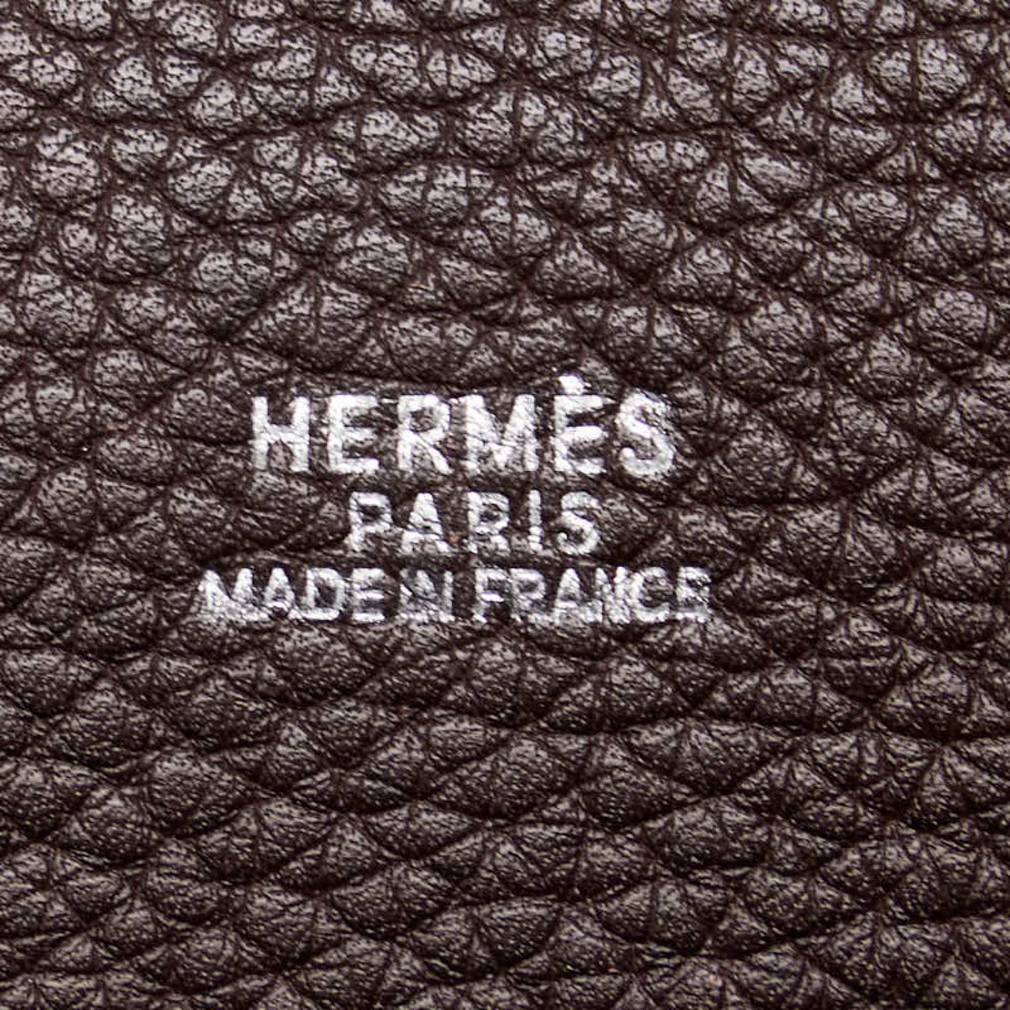 Hermes Brown Canvas Leather Handbag Shoulder Bag (Pre-Owned)