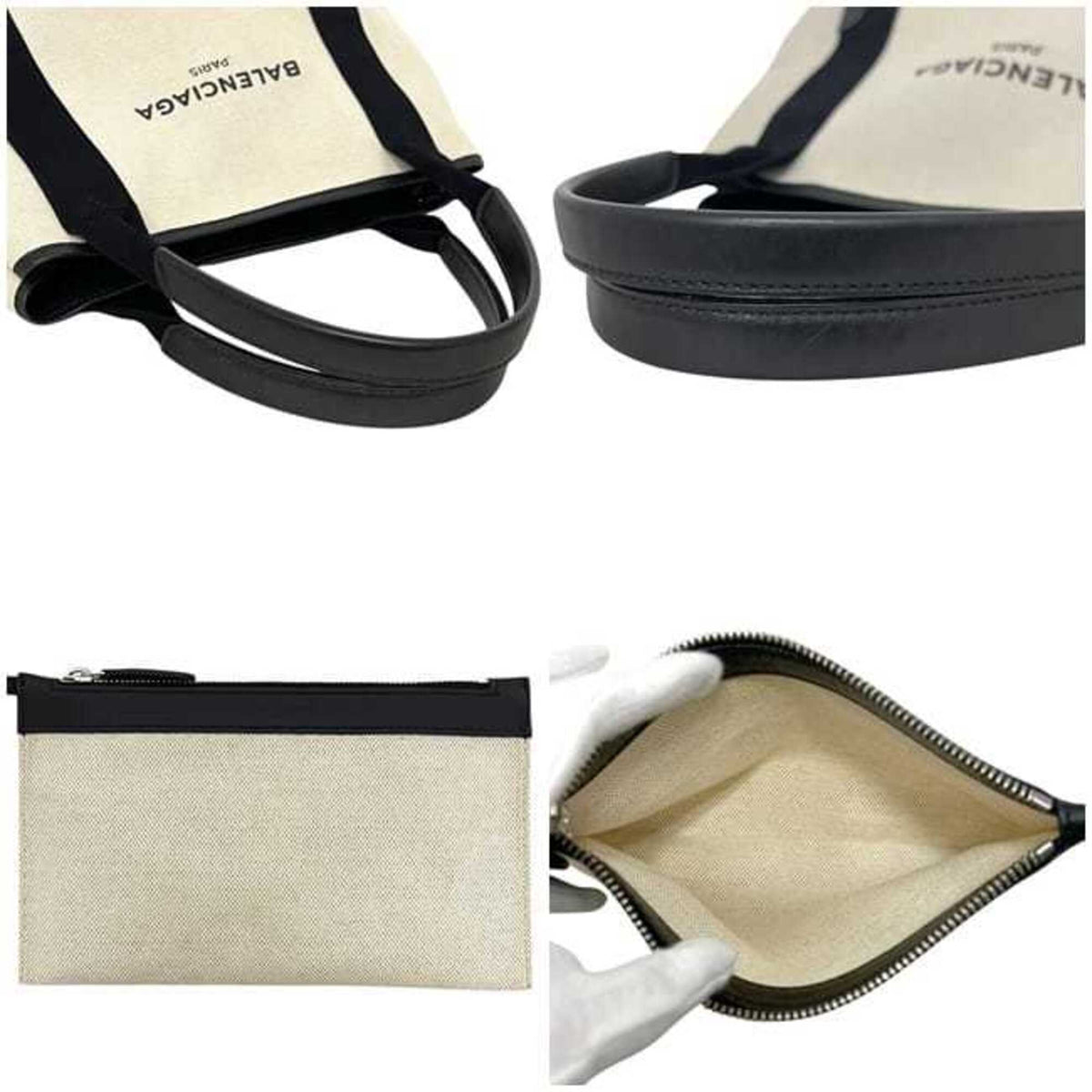 Balenciaga Black White Canvas Leather Tote Bag (Pre-Owned)