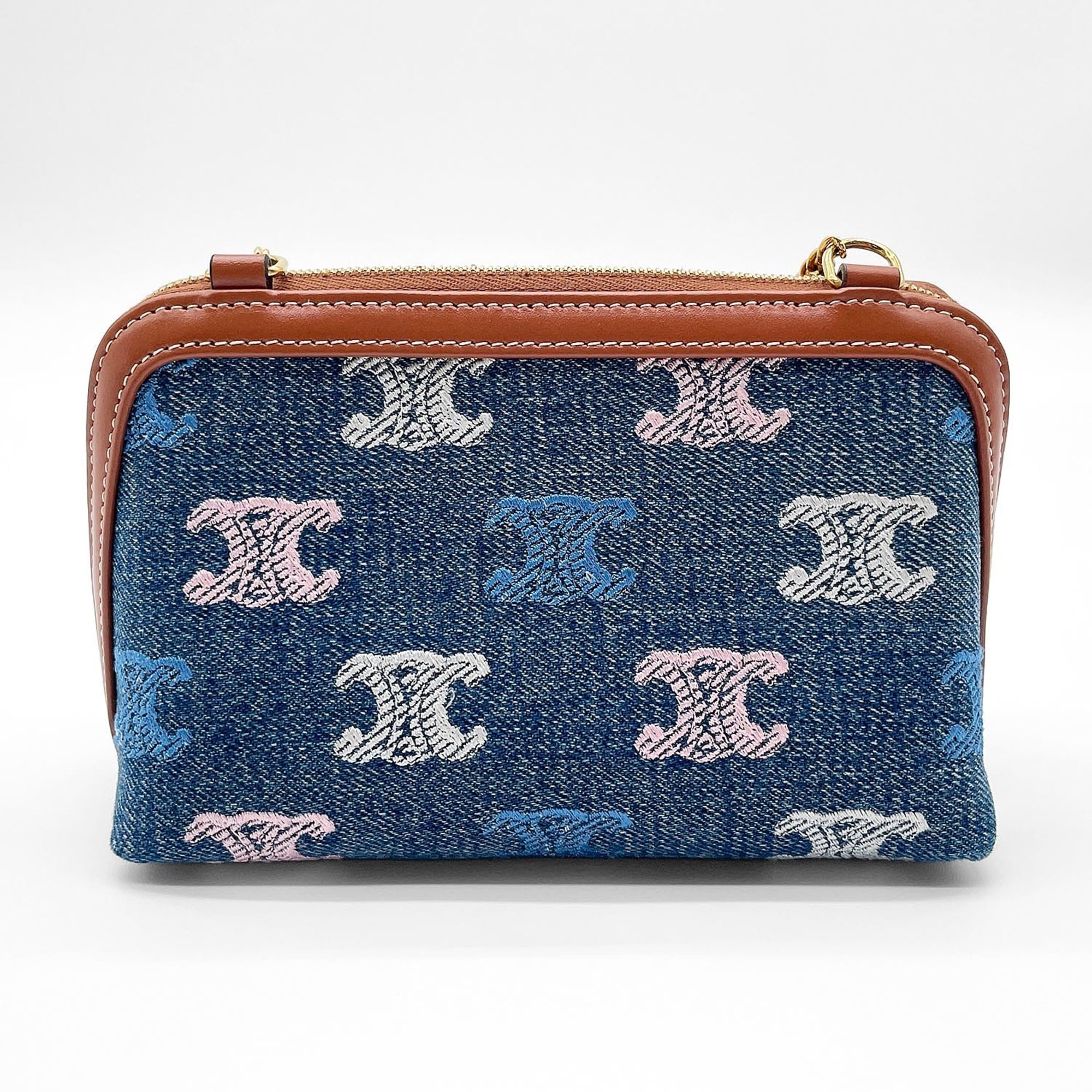 Celine Blue Brown Multi-Color Denim Clutch Bag (Pre-Owned)