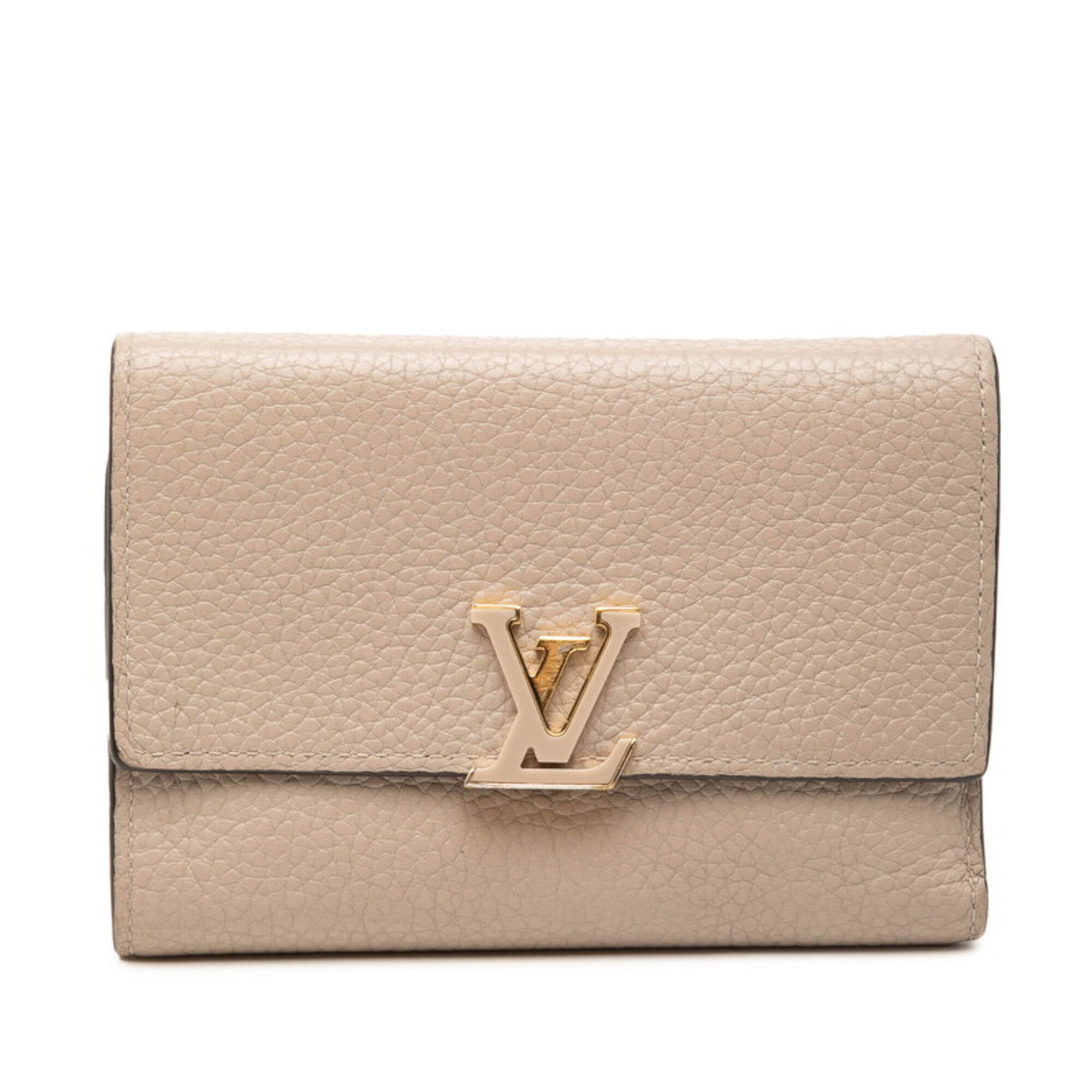 Louis Vuitton Beige Galle Leather Wallet (Tri-Fold) (Pre-Owned)