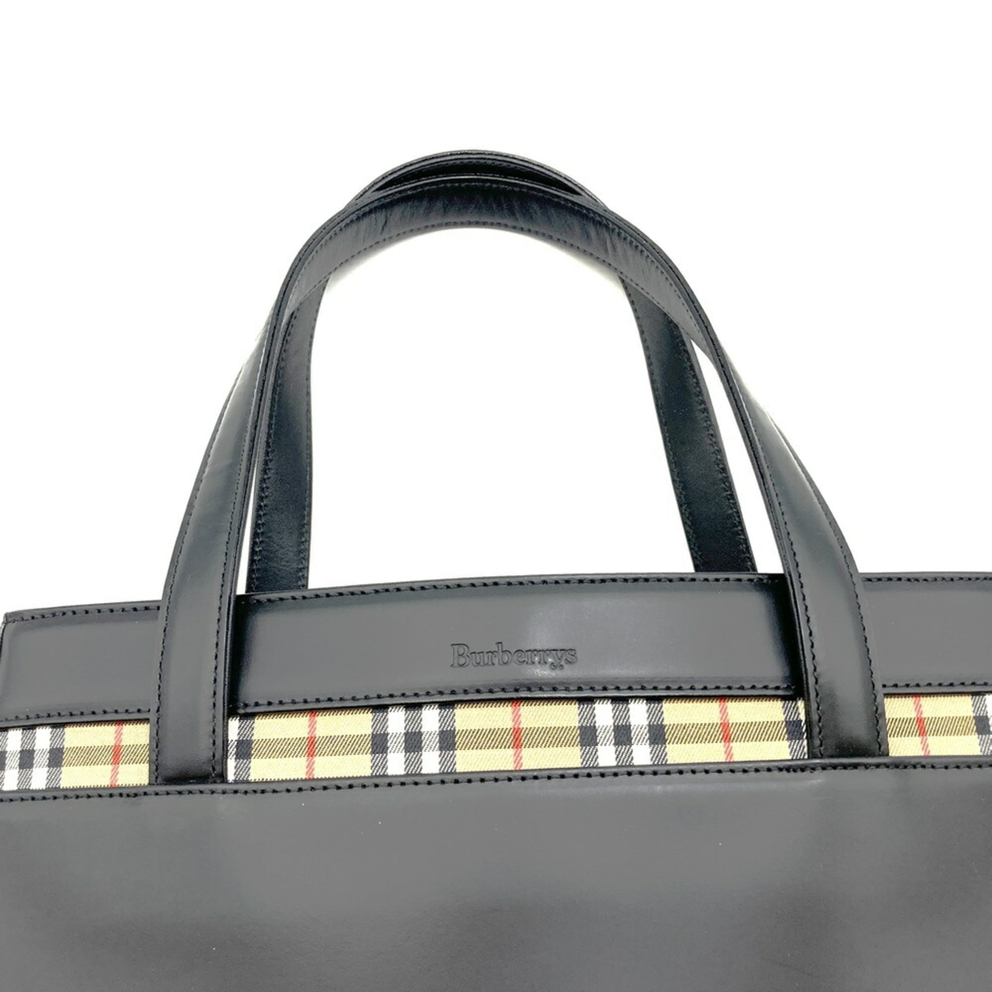 Burberry Black Leather Handbag Tote Bag (Pre-Owned)