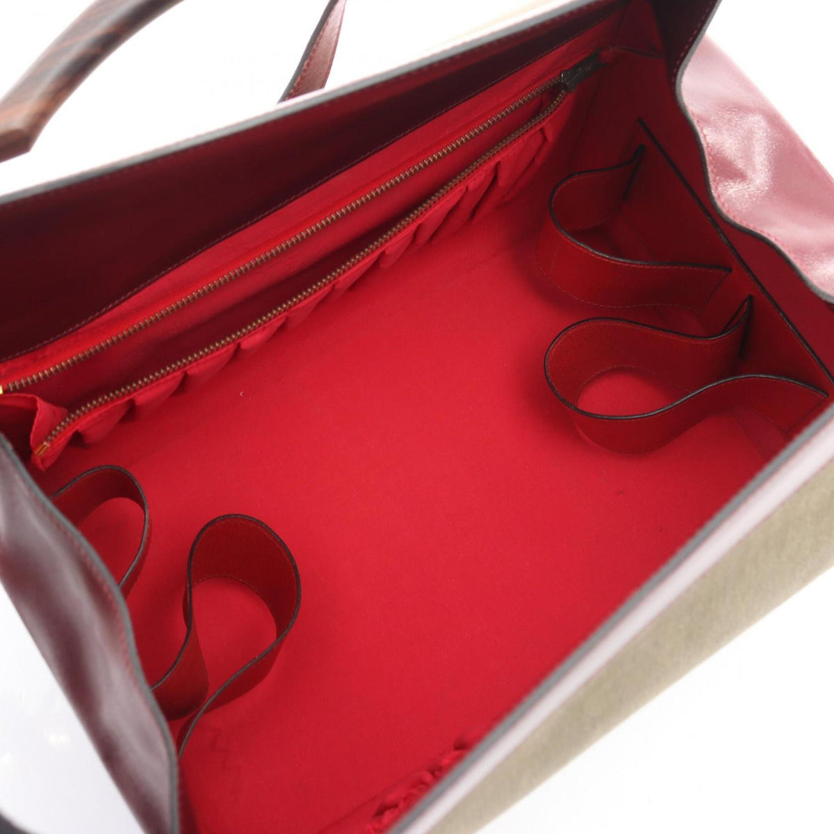 Hermes Beige Bordeaux Rouge H Toile Officier Handbag Shoulder Bag (Pre-Owned)