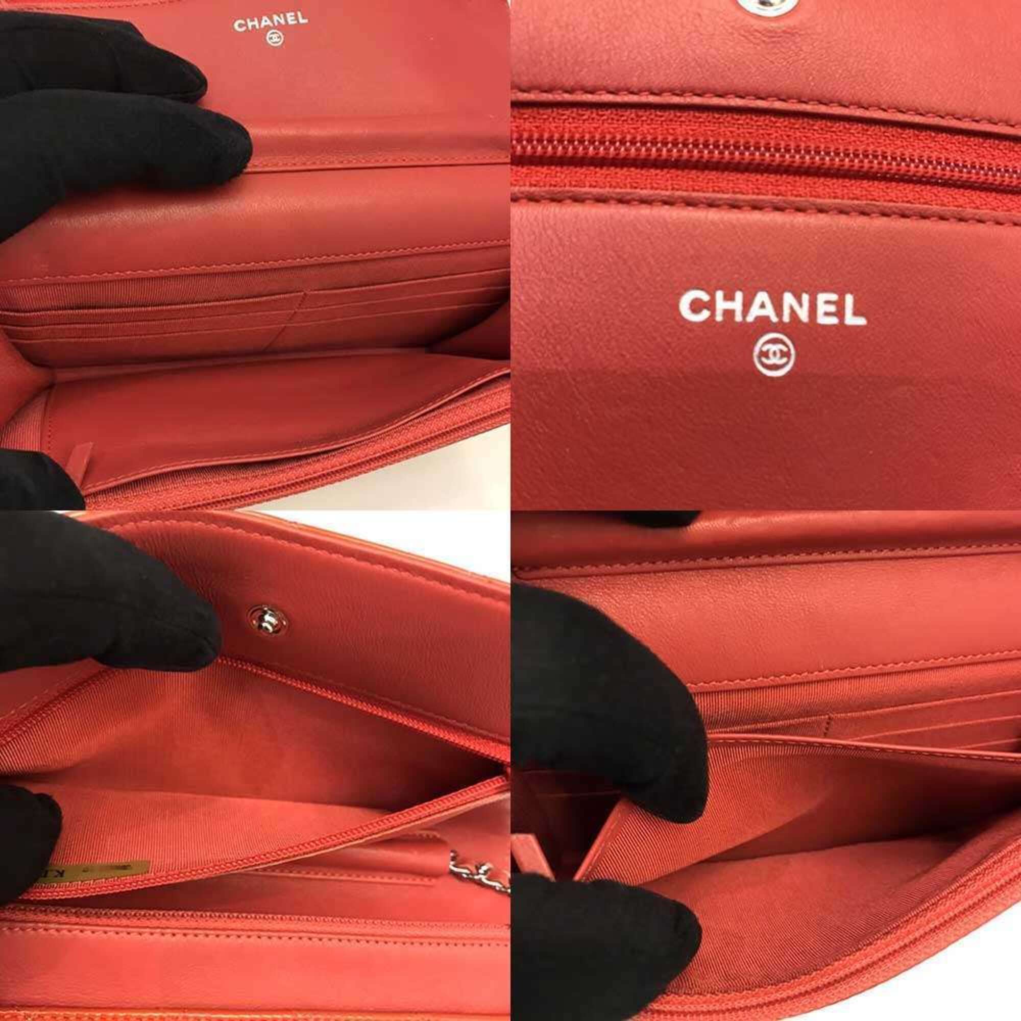Chanel Coral Red Patent Leather Chain/Shoulder Wallet (Pre-Owned)