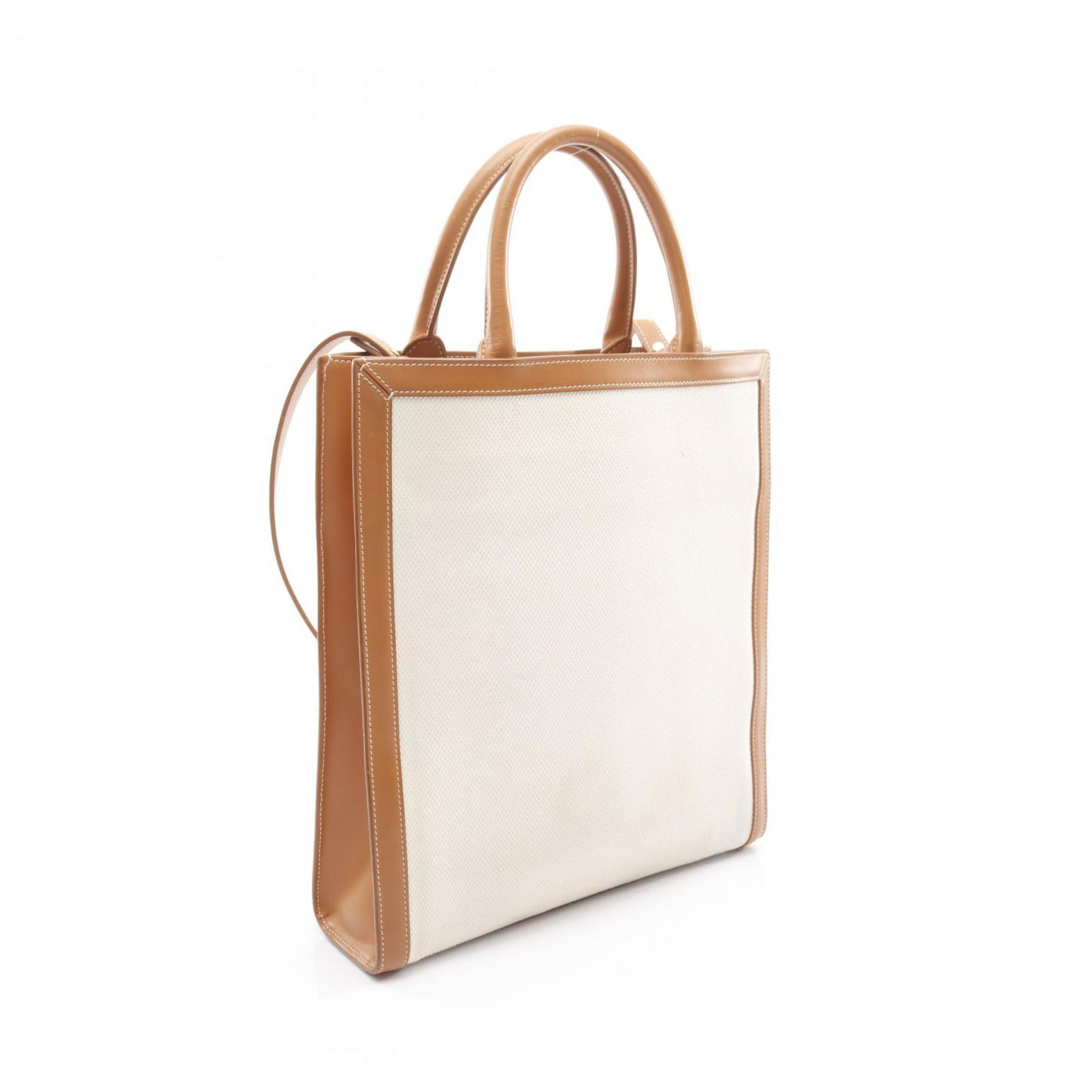 Celine Cabas Brown White Canvas Leather Tote Bag (Pre-Owned)