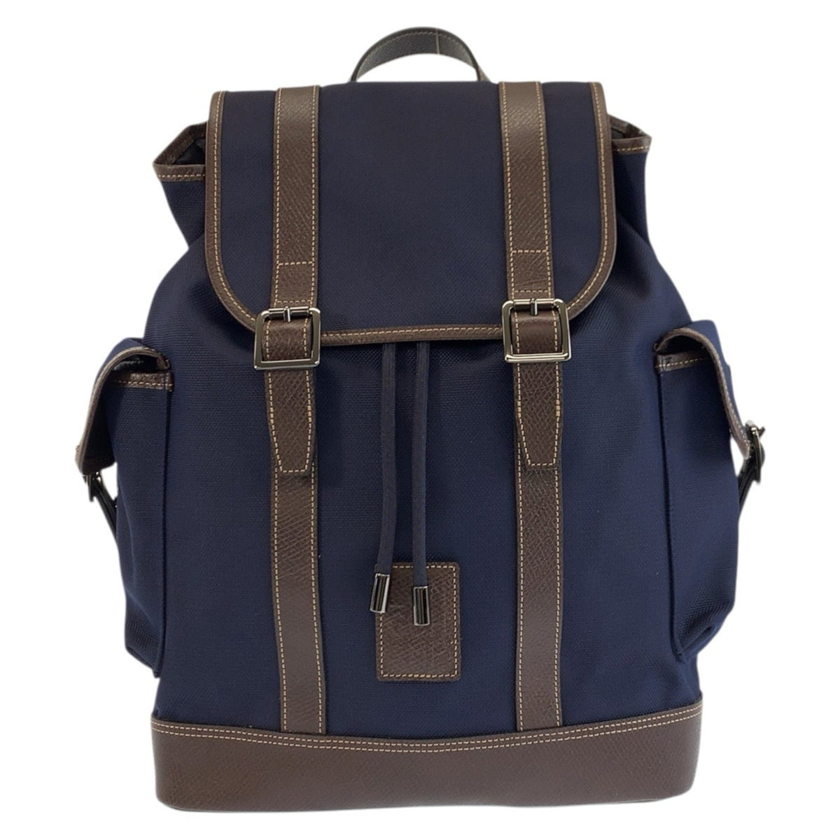 Longchamp Brown Navy Canvas Leather Backpack (Pre-Owned)