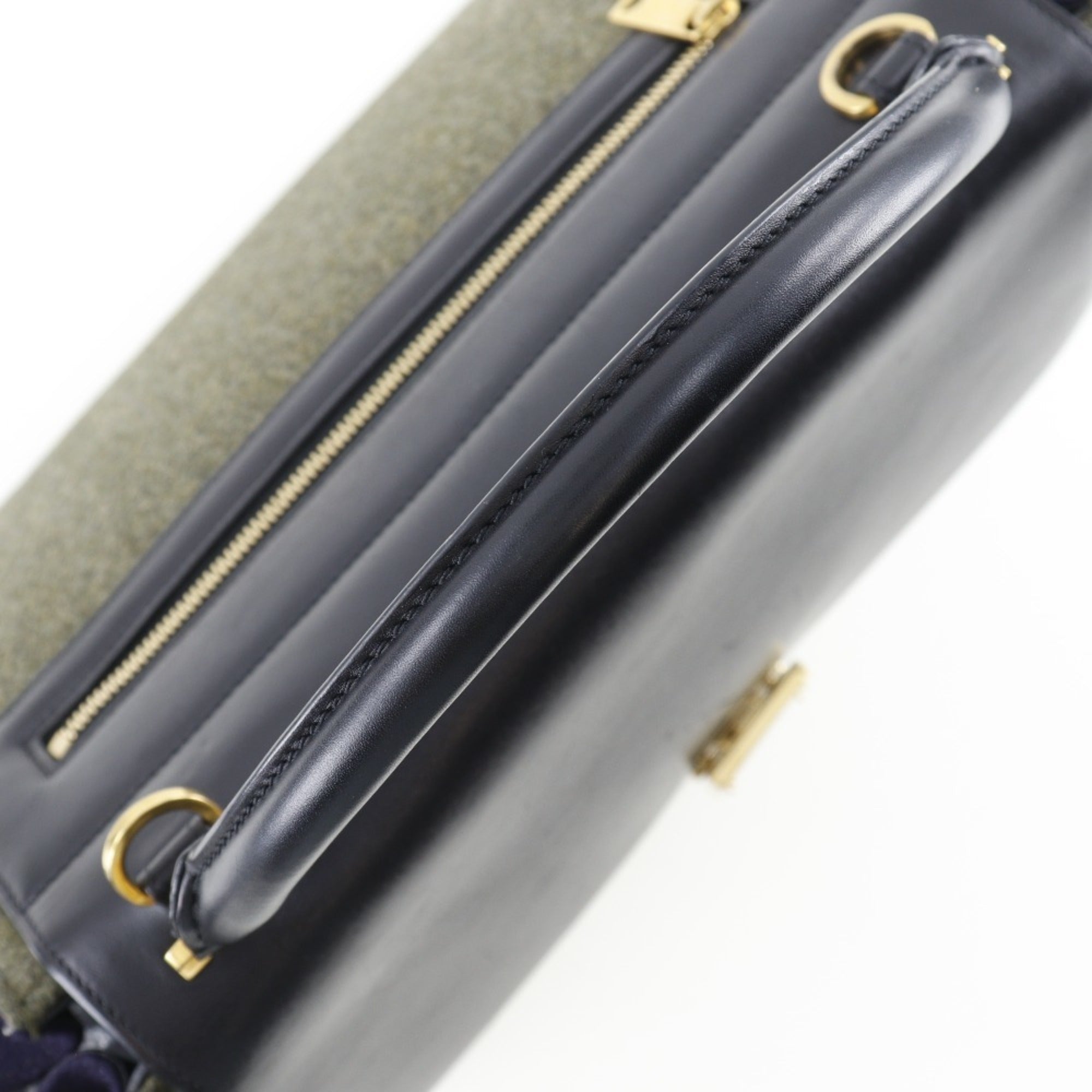 Celine Trapeze Black Gray Felt Leather Handbag (Pre-Owned)