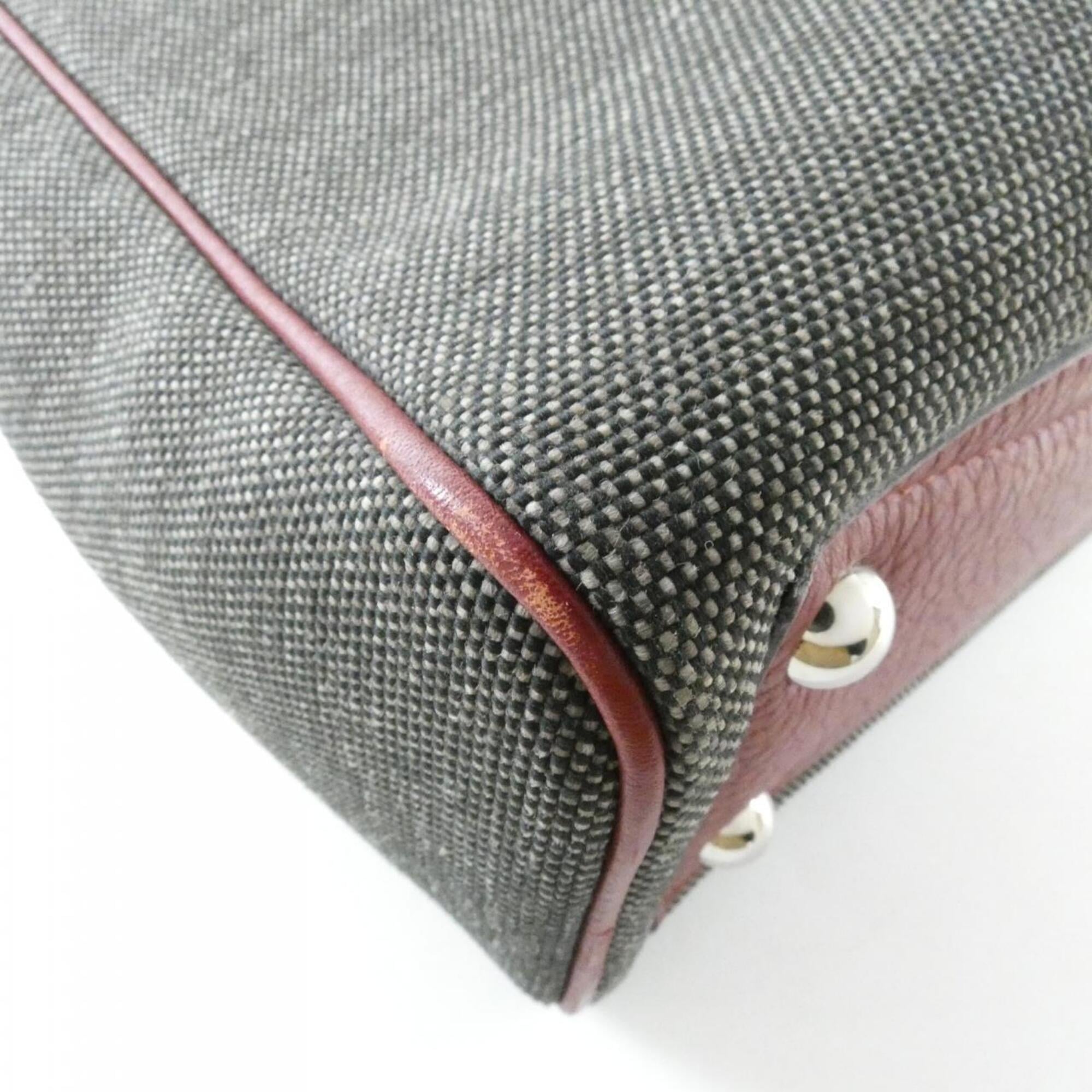 Hermes Rouge H Toile H Taurillon Clemence Leather Handbag (Pre-Owned)