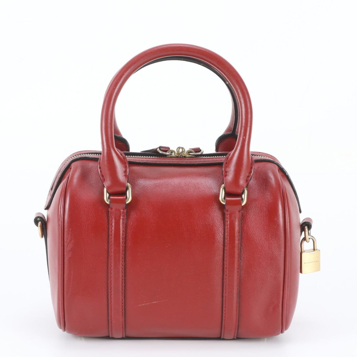 Burberry Red Color Leather Boston Bag Handbag Tote Bag (Pre-Owned)